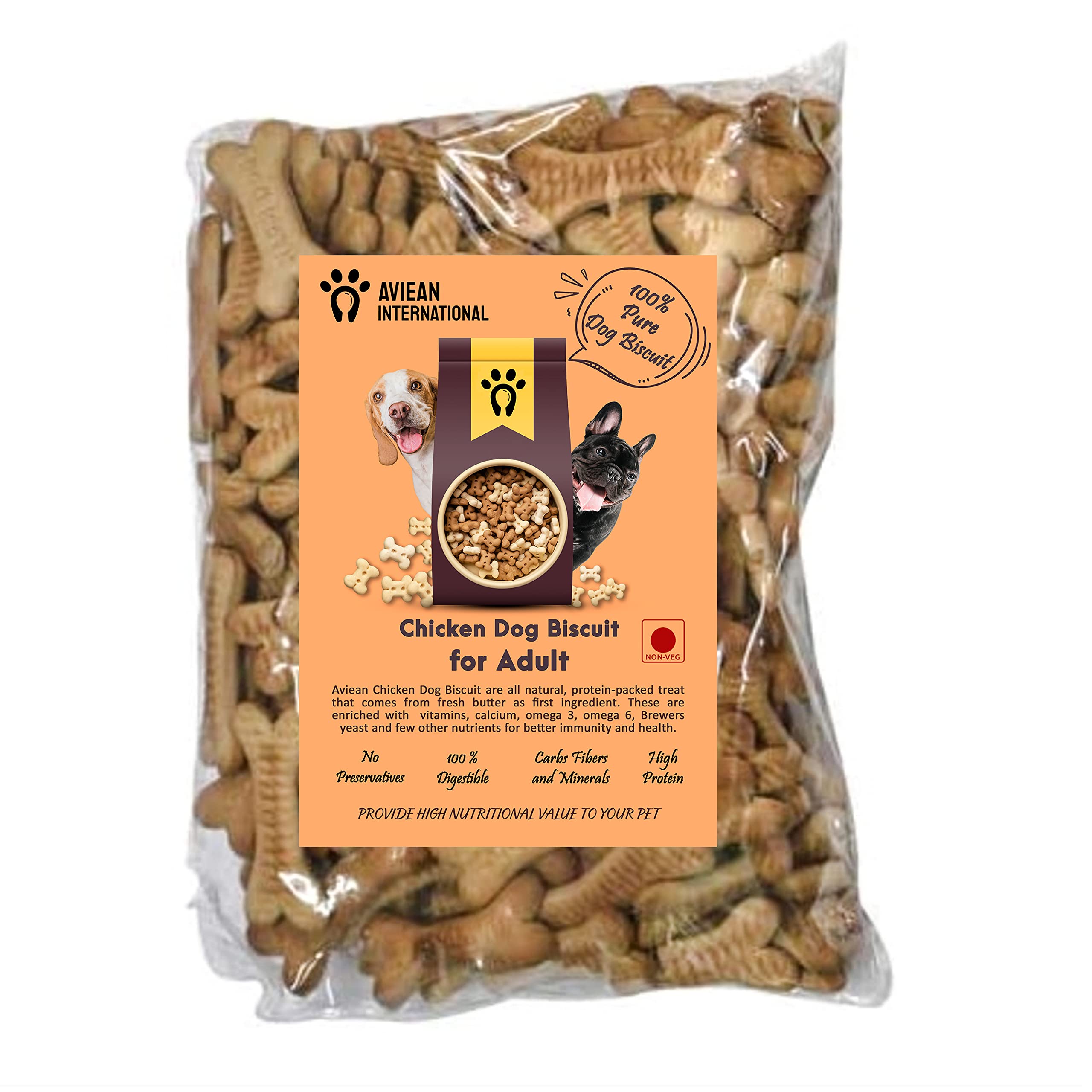 Aviean International Oven Baked Soft Dog Adult Biscuit 1kg Pack Chicken Flavour Dog Treat with High Protein