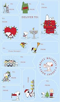 Graphique PeanutsTM Gift Labels | 52 Self-Adhesive Christmas Stickers | 13 Designs with Red Foil Accents | to and from Names | for Holiday Wrapping Paper & Gift Bags