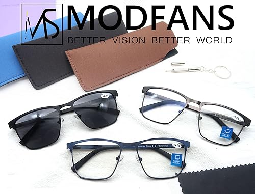 Miniatura 5 de MODFANS Men Reading Glasses Blue Light Blocking Glasses Metal Square Readers Stainless Steel Material Anti EyestrainGlareUV
