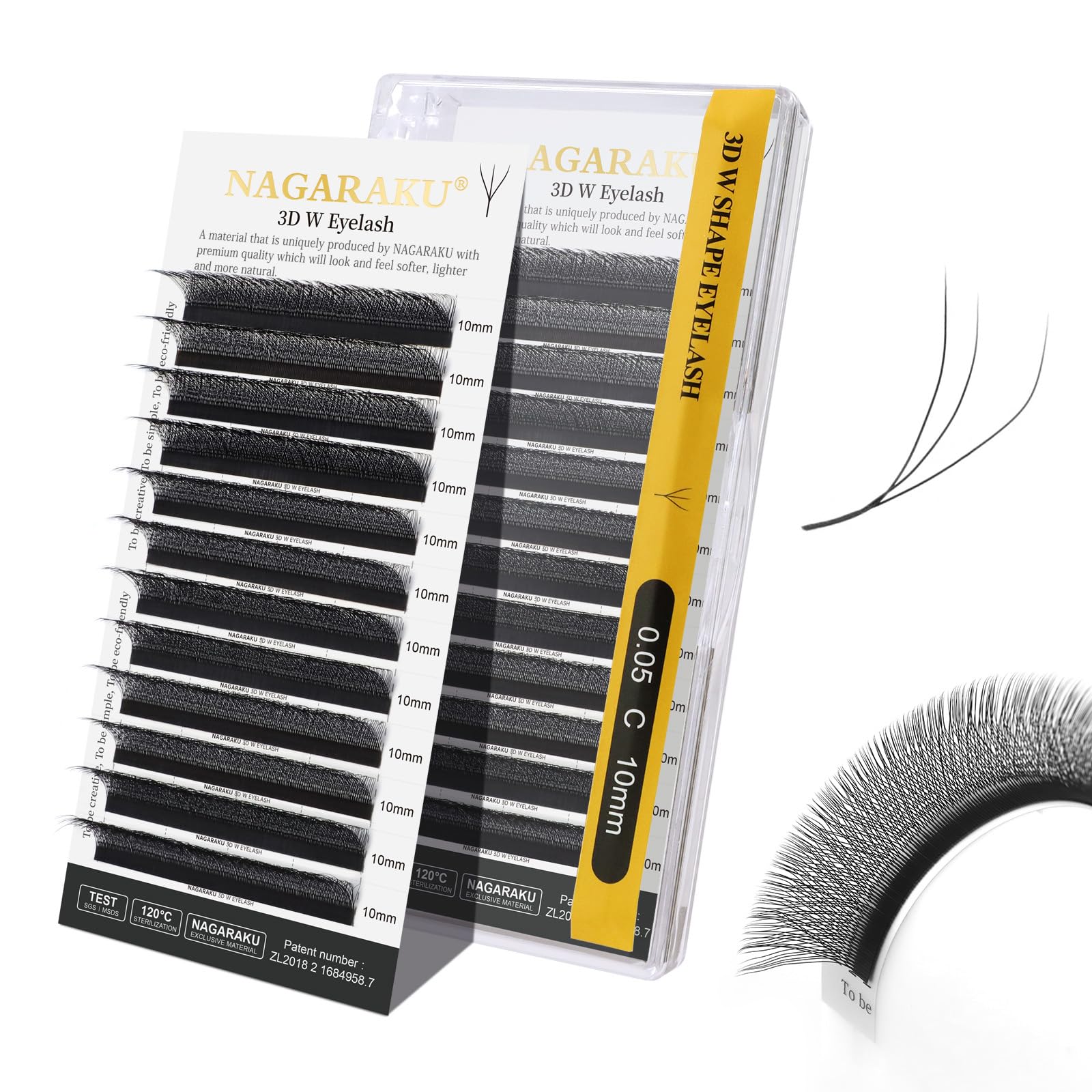 NAGARAKU W Shape Eyelash Extension 3D Volume Cluster Premade Fans Eye Lashes Faux Mink Matte Black Easy Fanning False Eyelashes (0.05mm C curl 10mm)
