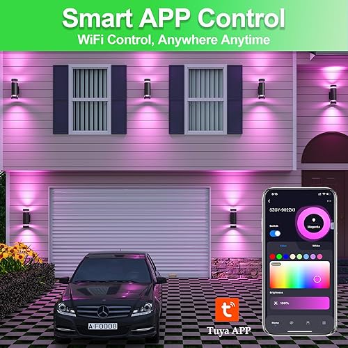 Miniatura 5 de wowlite Lámpara de pared para exteriores RGB de arriba y abajo, accesorios de iluminación exterior inteligentes con bombilla GU10, luz regulable que