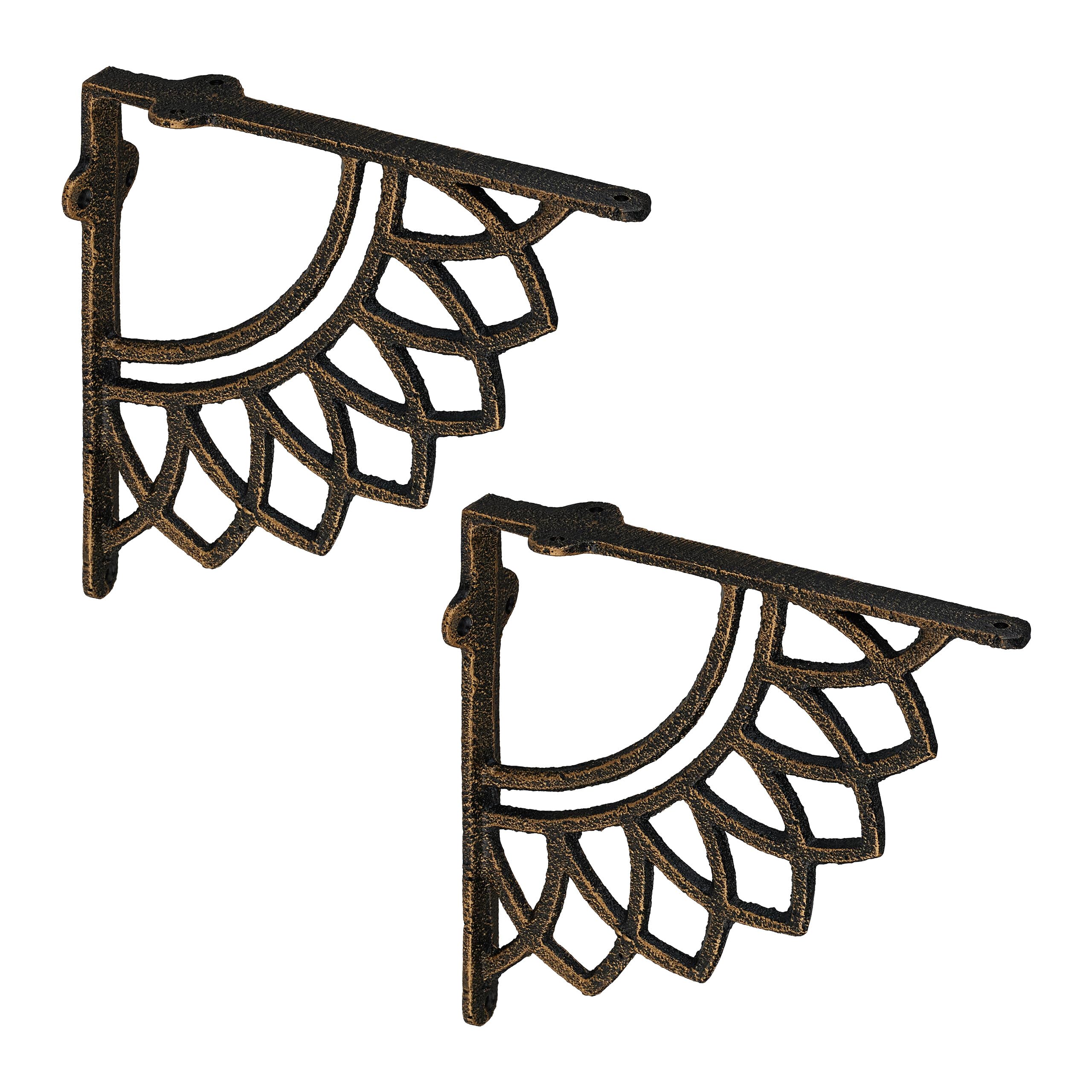 Équerre pour étagère en fonte d'art bronze au design antique rétro - Lot de 2