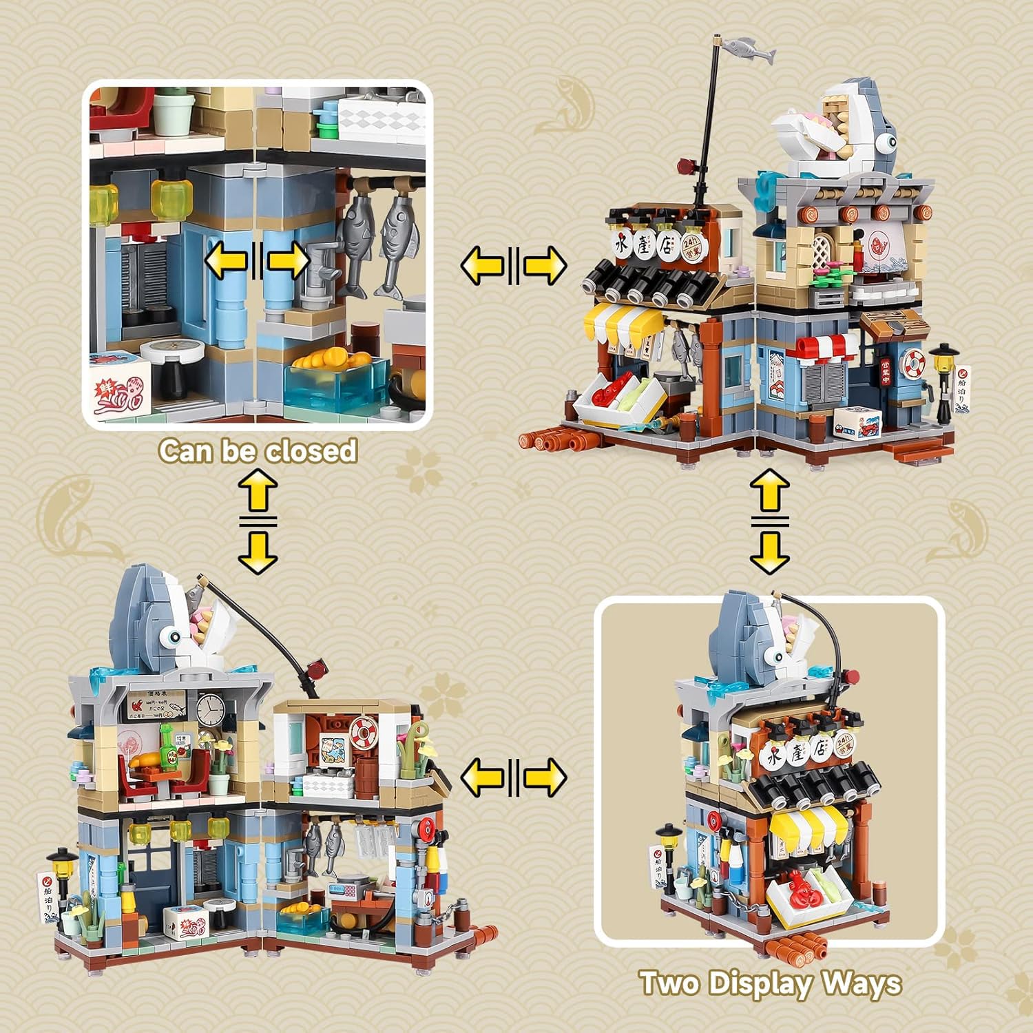 QLT Street View Seafood Store Mini Building Blocks, MOC Creative Building Toys Cute Animals Building Set for 14+ - Image 3