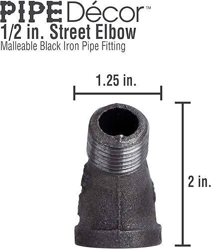 Vista 83 de PIPE DECOR - Codo de salida lateral de 1/2 pulgada, accesorios de hierro maleable negro para tuberías, pezones y accesorios estándar de 1/2 pulgada