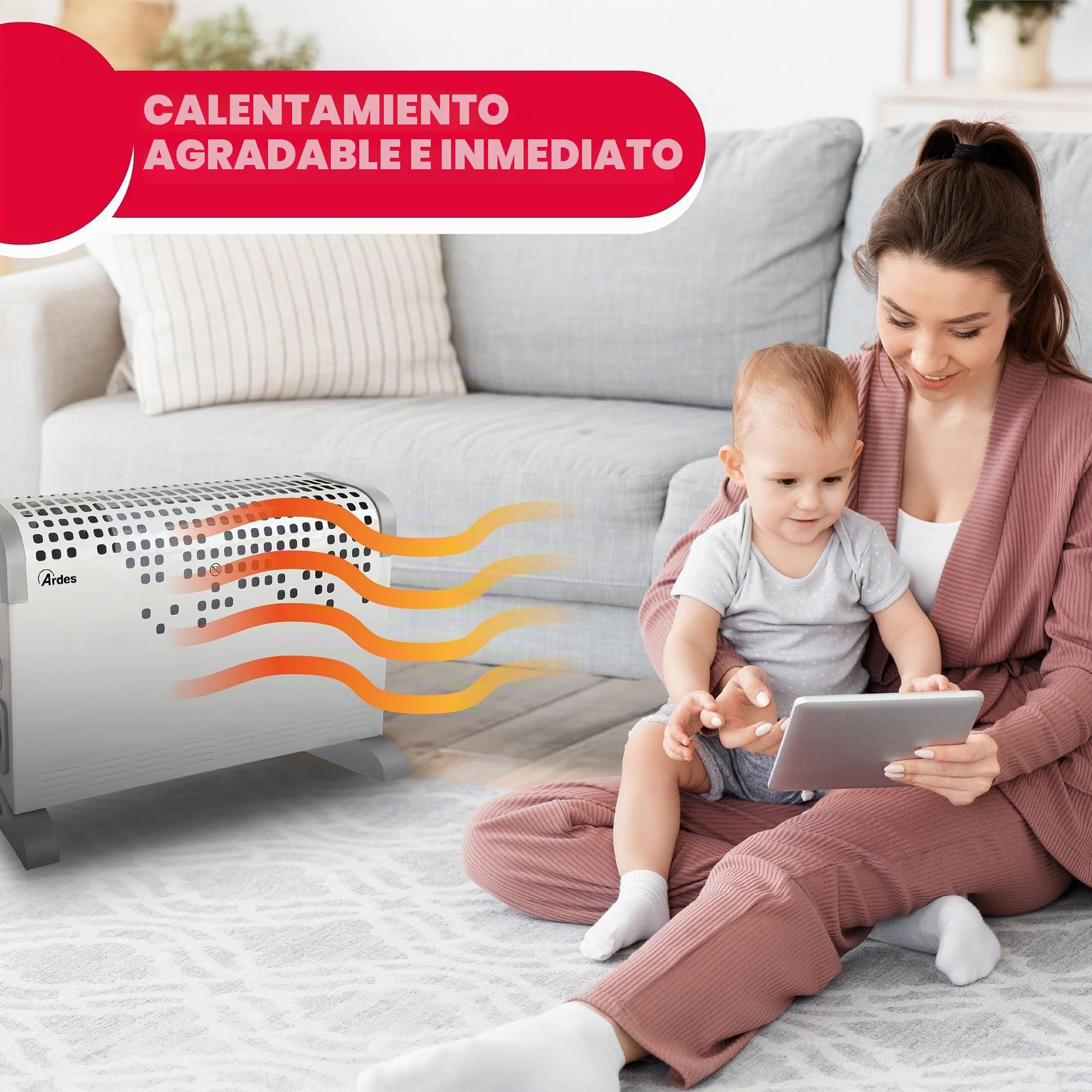 ARDES AR4C03 Termoconvector eléctrico TURBINE 1600/1800W, Estufa Eléctrica para calentar la casa la oficina, Termoconvector eléctrico con Termostato, Calefactor convector de aire