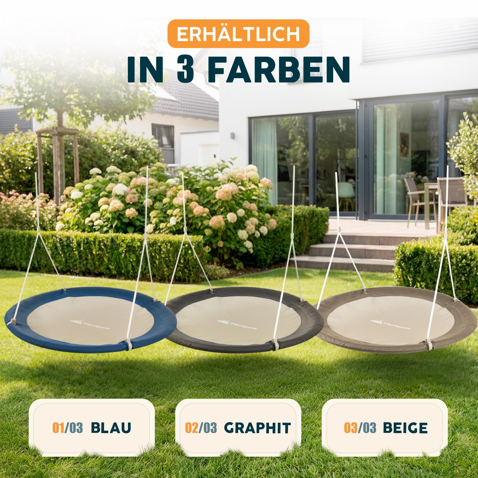 Nestschaukel Outdoor - [inkl. Abdeckhaube] - TÜV/GS geprüft - Höhenverstellbare Schaukel Outdoor und Indoor für Kinder und Erwachsene - bis 150 kg - Netzschaukel oder Korbschaukel