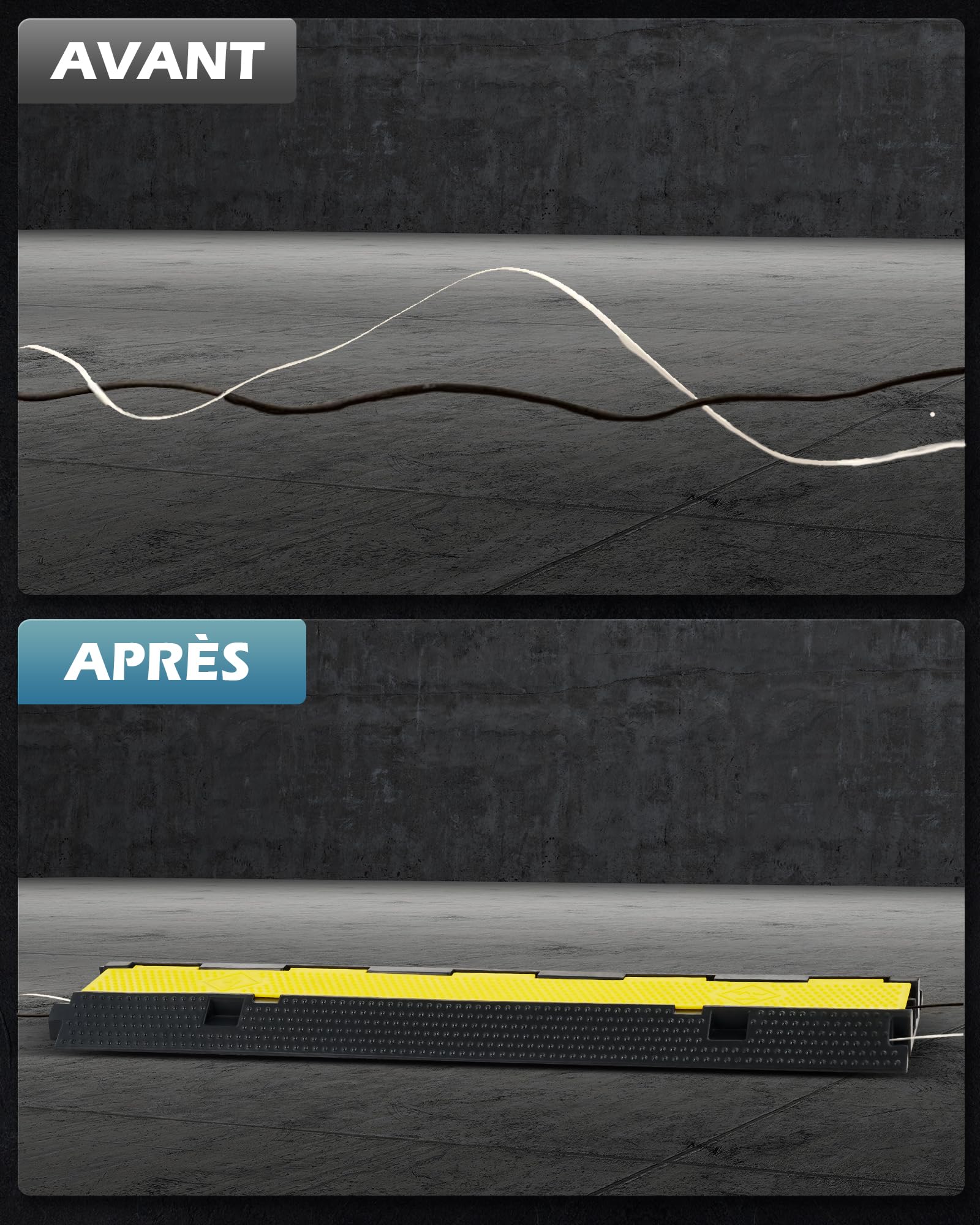 CREWORKS Passe Câble au Sol Extérieur 3pcs 2 Canaux 100x25x5cm, Goulotte Protection des Fils, Capacité 5T pour Parkings Entrepôts Jardin