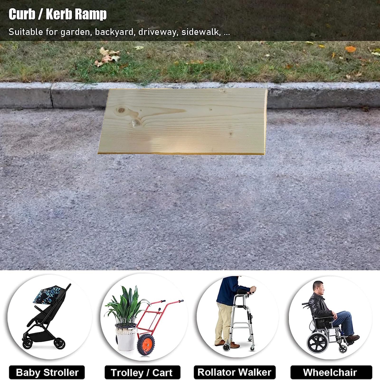 Rampa de madera para silla de ruedas | Rampas antideslizantes para puertas | Entrada de acceso de silla de ruedas de madera | Rampas para bordillos y bordillos, ayuda para la movilidad del hogar