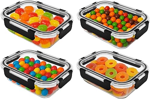 Recipientes de vidrio para almacenamiento de alimentos con tapas herméticas de bloqueo a presión para preparación de comidas, sobras, para hornear,