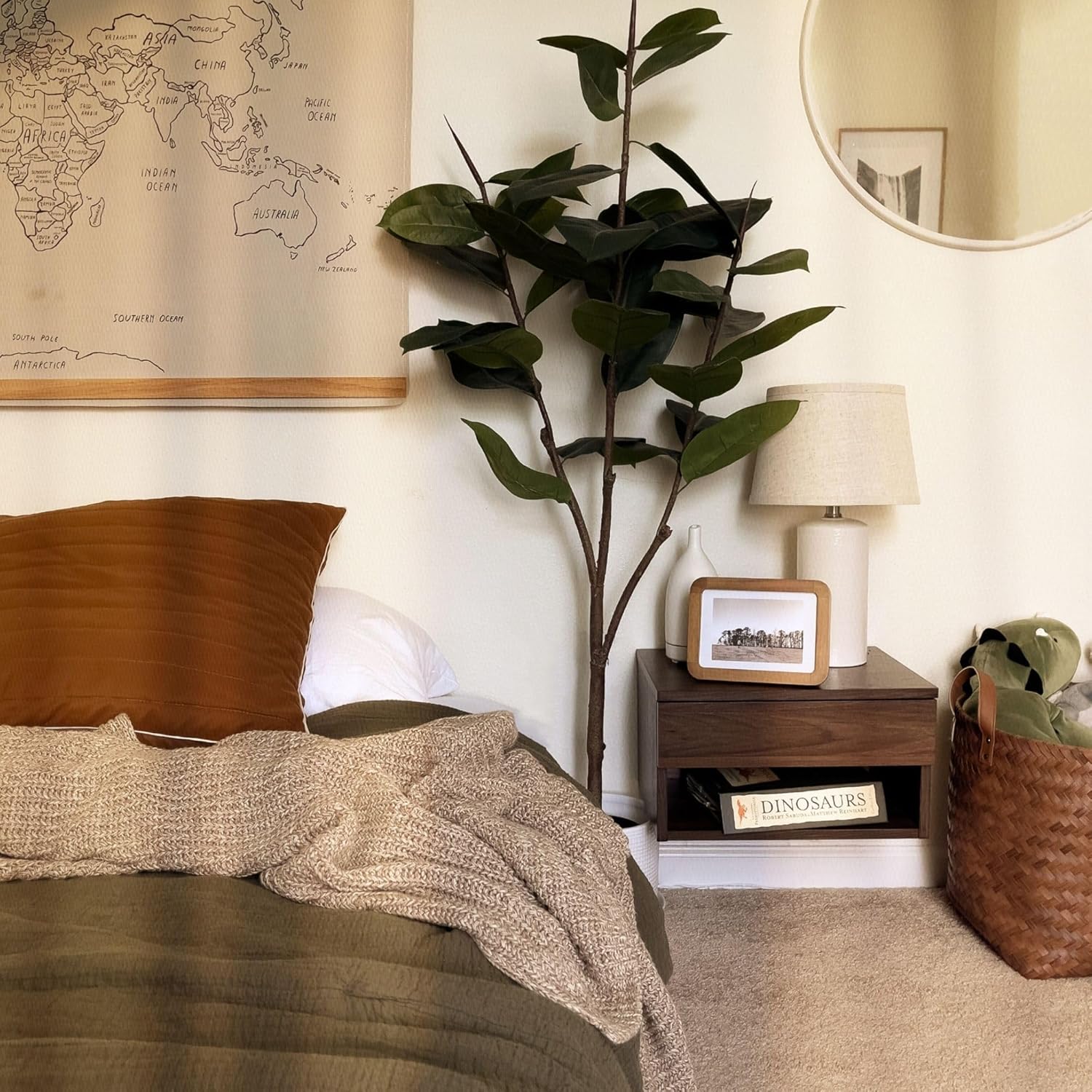 Nathan James Jackson Wall Mounted Floating Bedroom Nightstand with Storage Drawer and Modern Open Shelf Cubby, Dark Brown Walnut