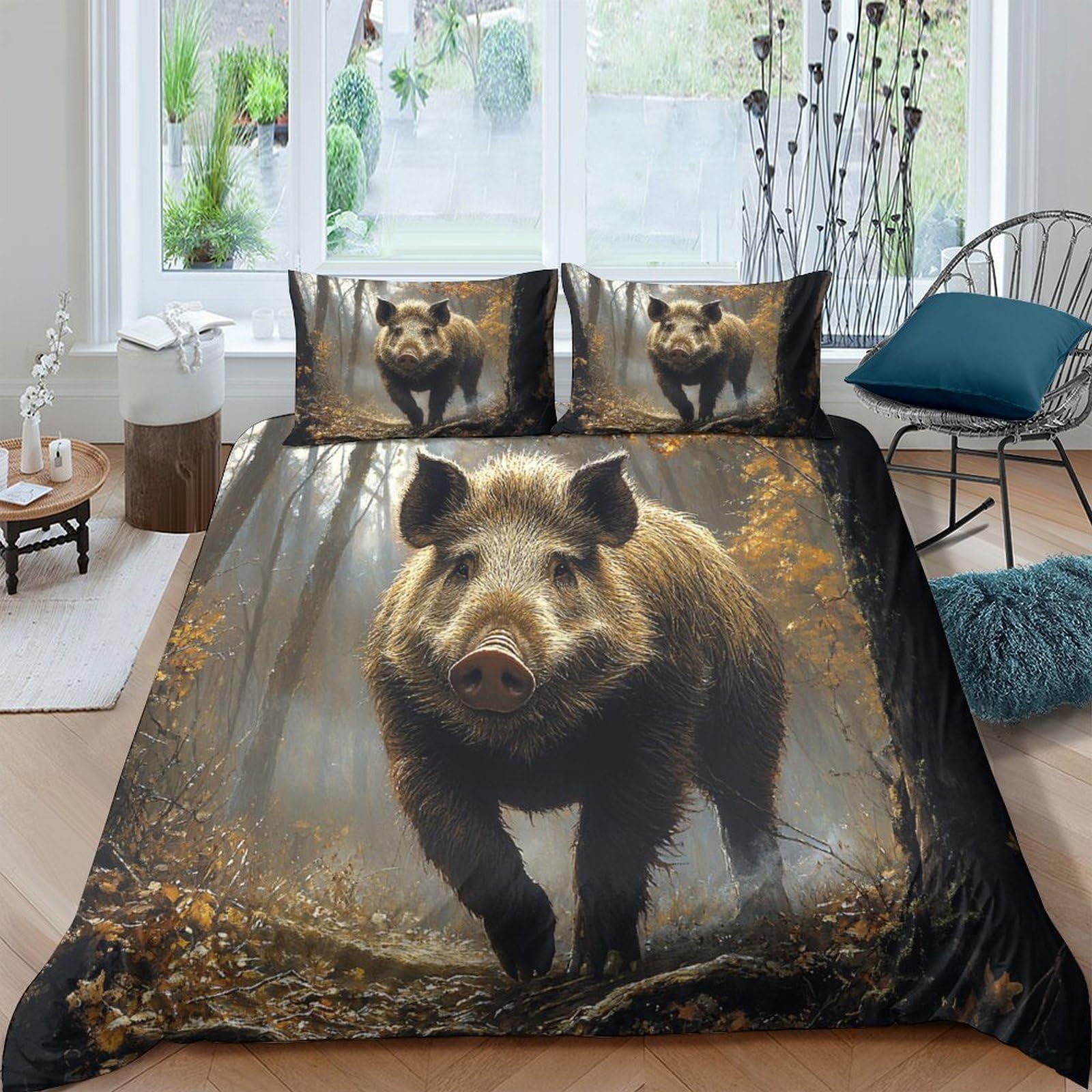 Ctjqhvkz Style-6 3D Printed Wild Boar Forest Fitted Sheet Microfiber Anti-Slip Bed Cover For Bedroom Dorm Mattress Decor Single（135X200cm）