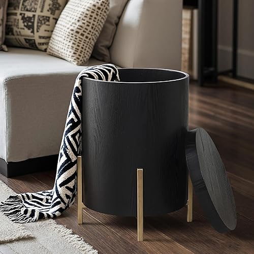 LuxenHome - Mesa auxiliar moderna con almacenamiento y soporte de metal, mesa auxiliar redonda de 21.8 pulgadas para sala de estar, mesitas de