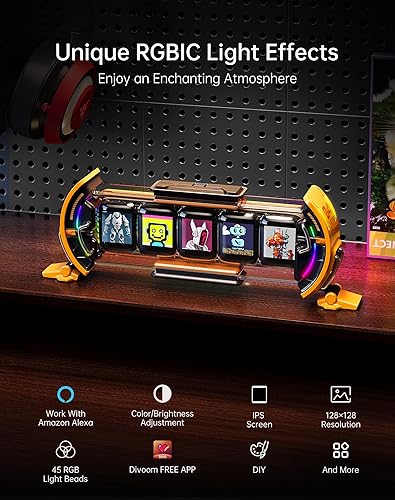 Miniatura 3 de Divoom Times Gate Cyberpunk - Reloj digital con control inteligente de aplicación, conexión WiFi, pantalla LED RGB, tablero personalizado, Pixel Art