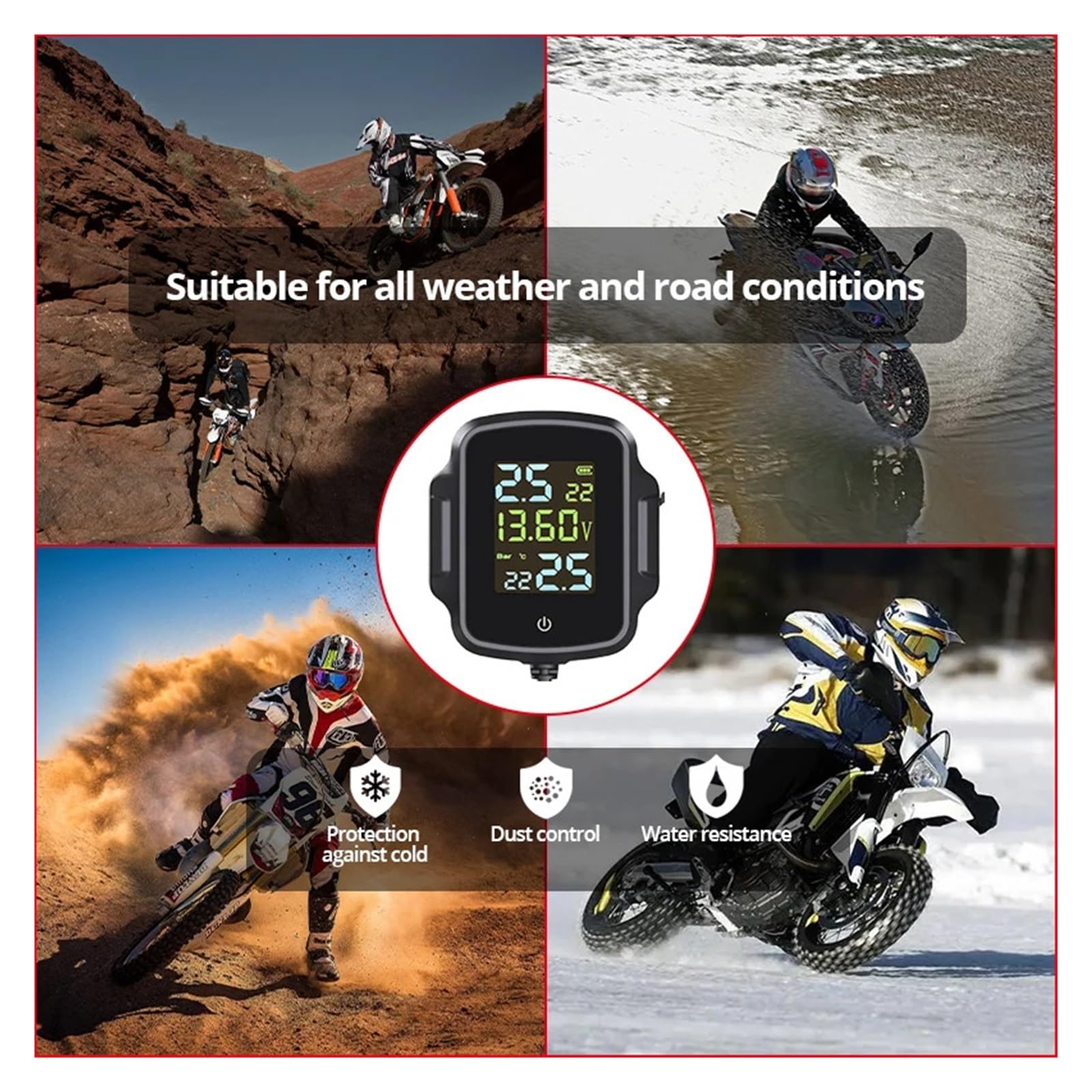 di Monitoraggio della Pressione dei Pneumatici Tpms for Moto Schermo LCD Visualizzazione Digitale in Tempo Reale Batteria Temperatura Rilevamento Preciso(External sensors)