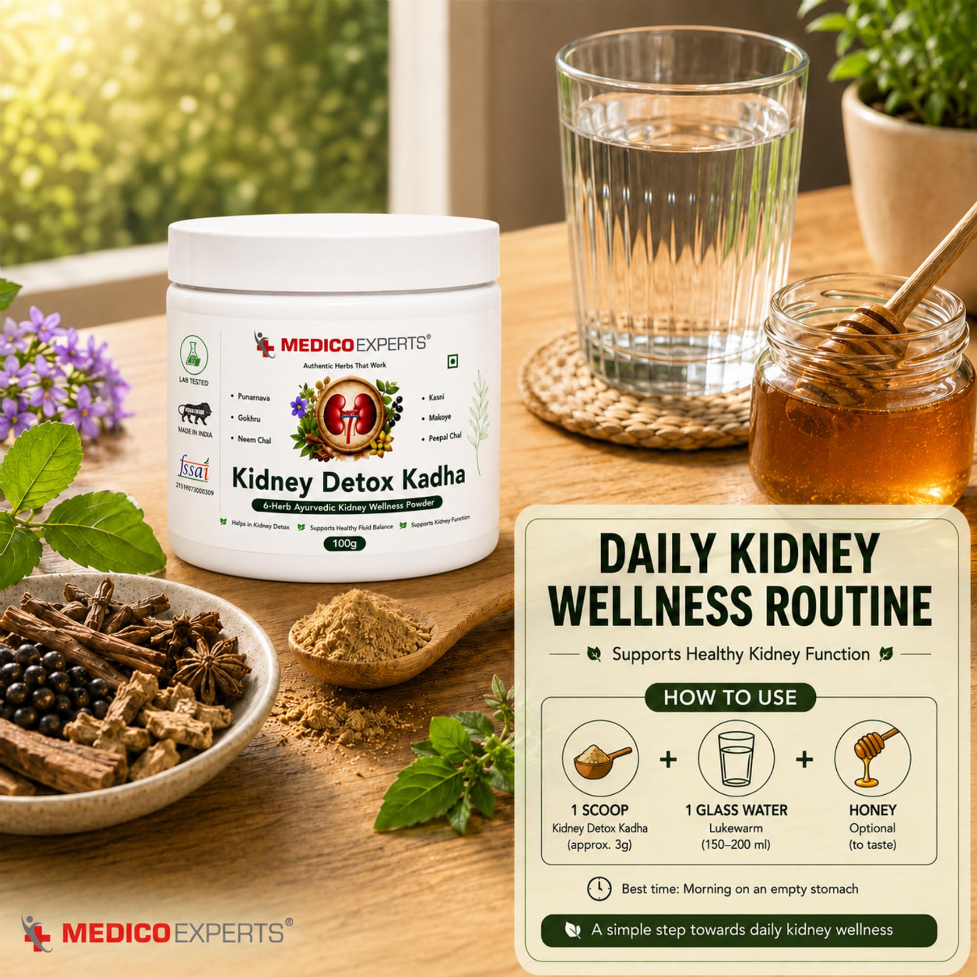 MedicoExperts Kidney Detox Kadha - 6 Herb Ayurvedic Powder | Punarnava, Gokhru, Neem Chal | Supports Healthy Kidney Function | FSSAI Licensed | 100g 2