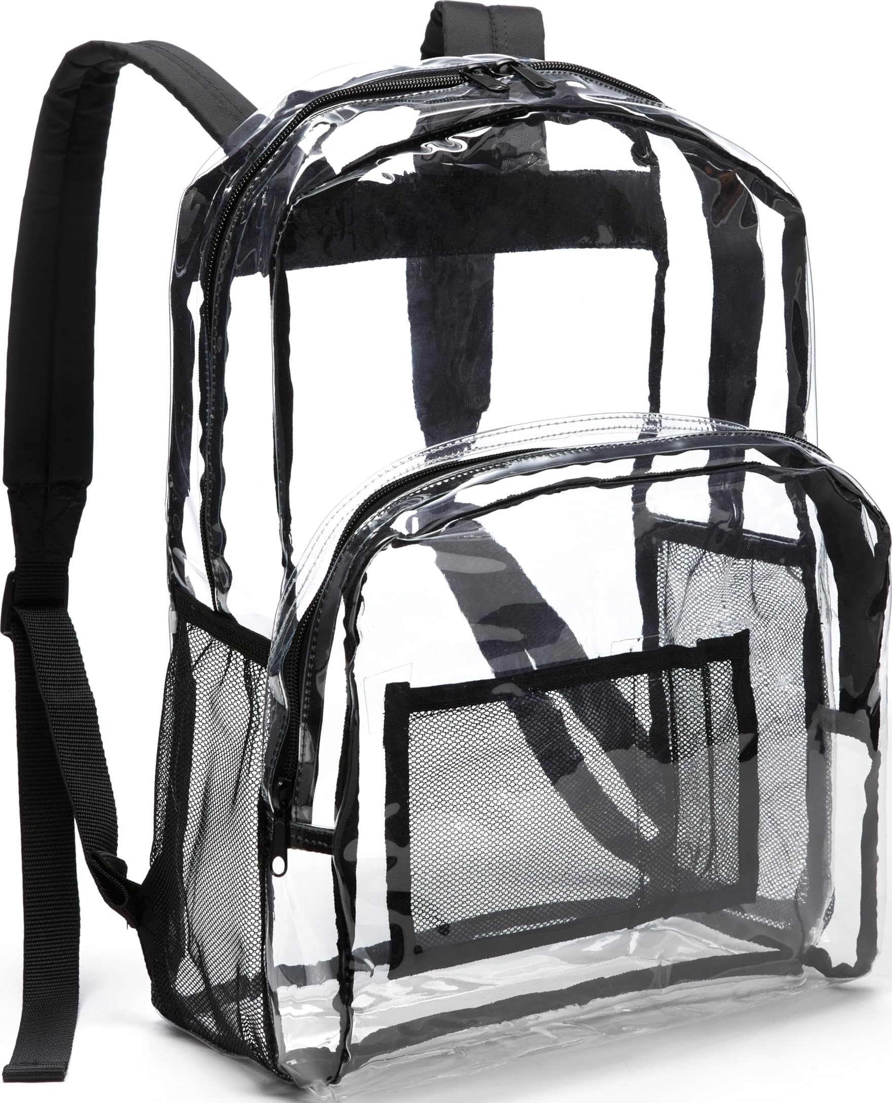 Amazon Basics Transparent Clear School Backpack, Water-Resistant PVC Plastic, Reinforced Shoulder Straps, 17 x 7 x 13 in