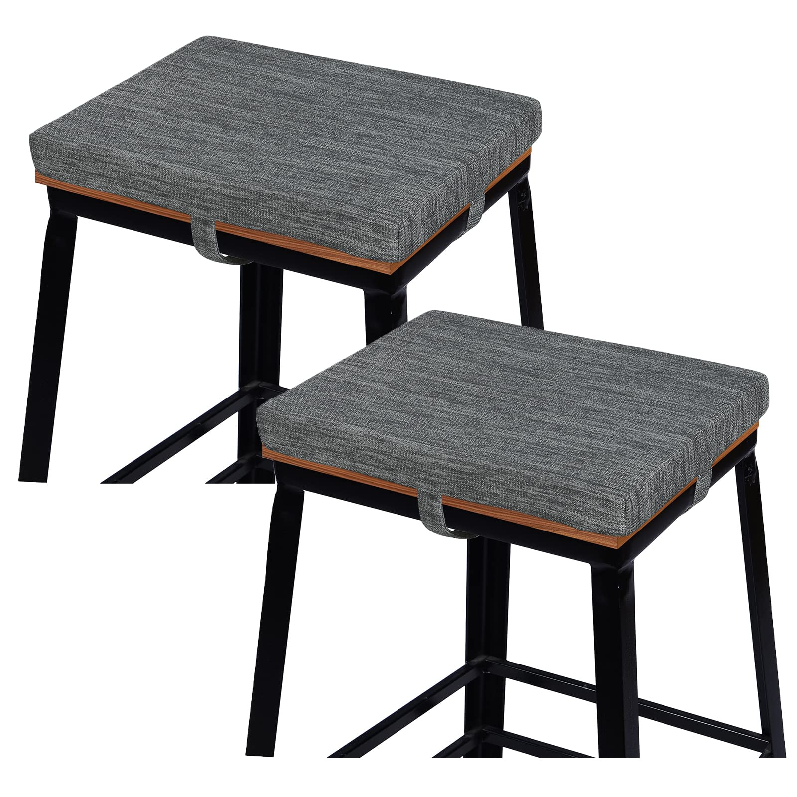 baibu Set of 2 Rectangle Bar Stool Cushions, Non-Slip Dining Bar Stool Cushion Pads Kitchen Bench Stool Cushions with Machine Washable Cover - 2 CushionS Only(Grey, 15.7×11.8×1.5in)