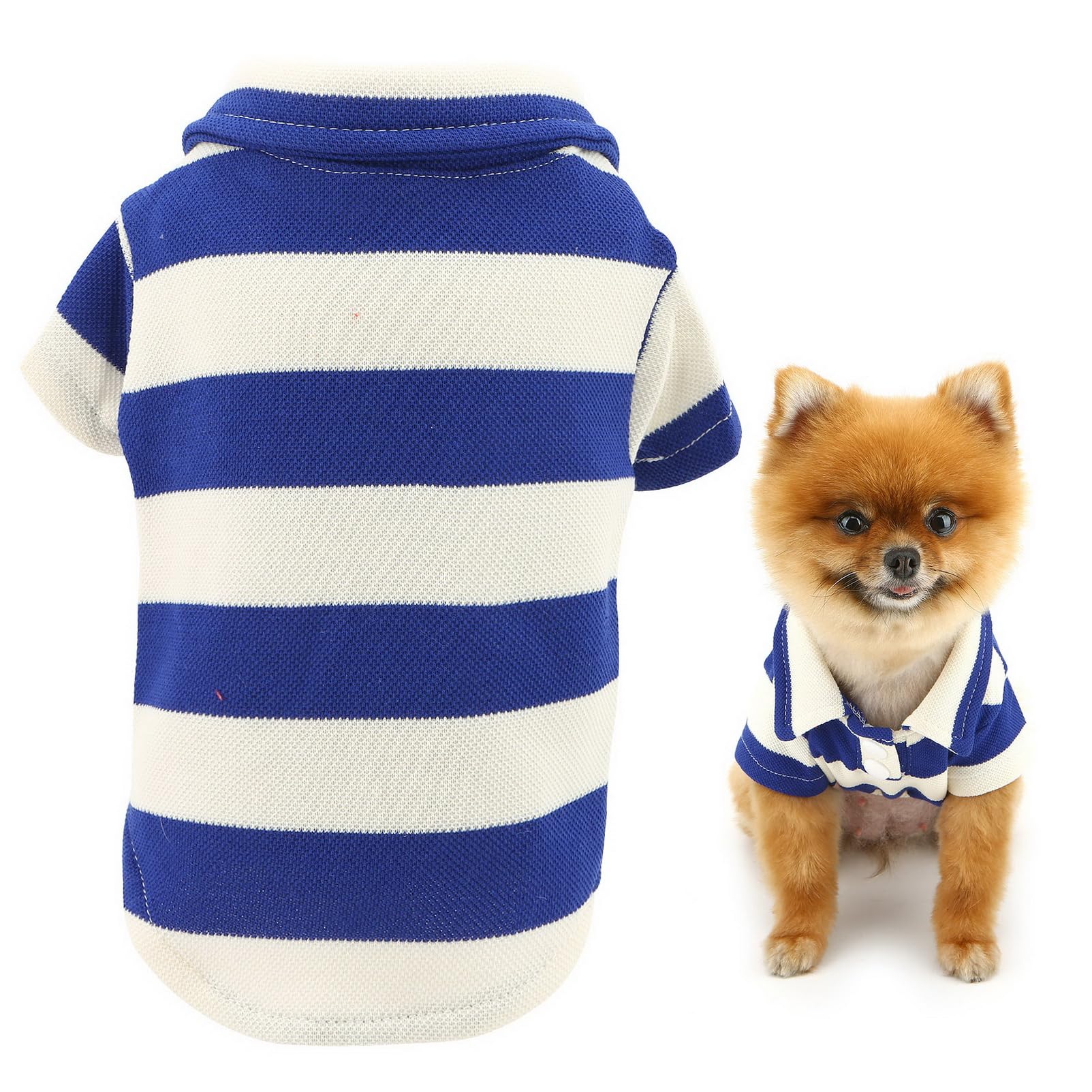 SMALLLEE_LUCKY_STORE Waffle Knit Dog Polo T-Shirt for Small Medium Dog Striped Pet Pullover Spring Summer Shirt Breathable Puppy Sweatshirt Chihuahua