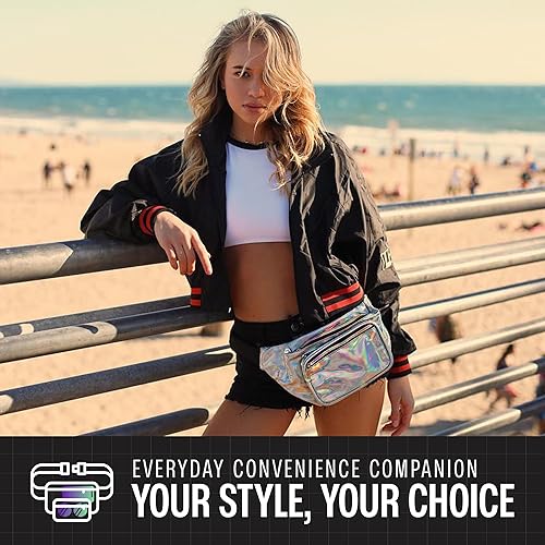 Miniatura 6 de SoJourner Riñonera holográfica para festivales, mujeres, hombres, bonitos bolsos de cinturón de moda, Holográfico - Plata), A-22