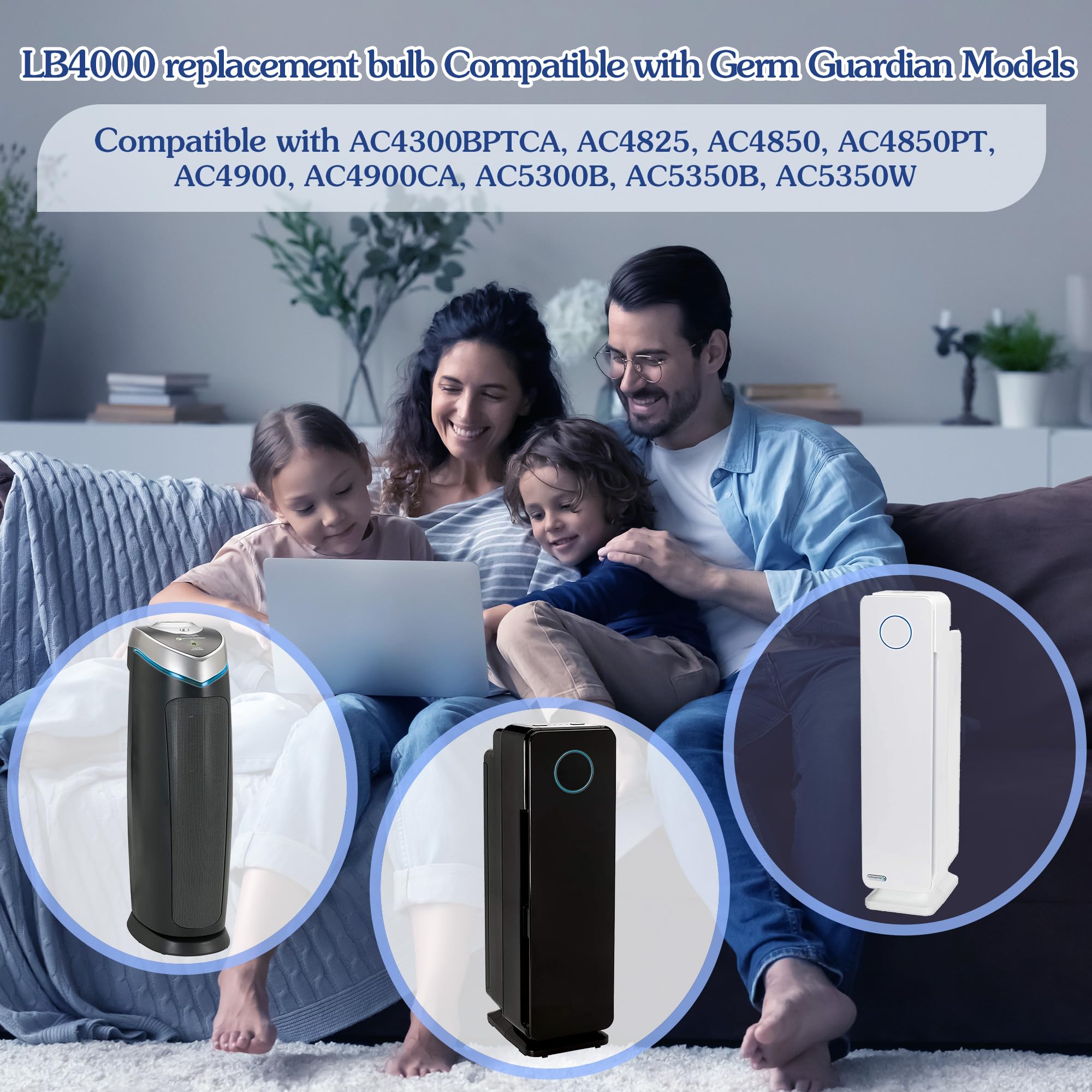 LB4000 Lot de 4 ampoules UV-C 5 W LB4000 compatibles avec les modèles Germ Guardian AC4300BPTCA AC4825 AC4850 AC4850PT AC4900 AC4900CA AC5300B AC5350B AC5350