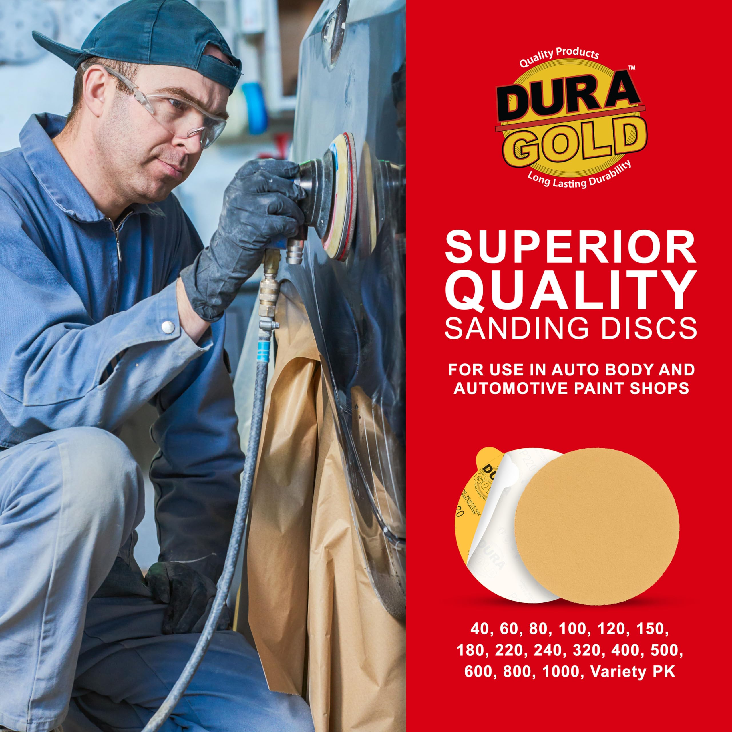 Dura-Gold – Premium – 80 Grit 6"Oro PSA Autoadhesivo Adhesivos Discos de Lija para DA Sanders – Caja de 50 Discos de Acabado de Papel de Lija para automoción y carpintería