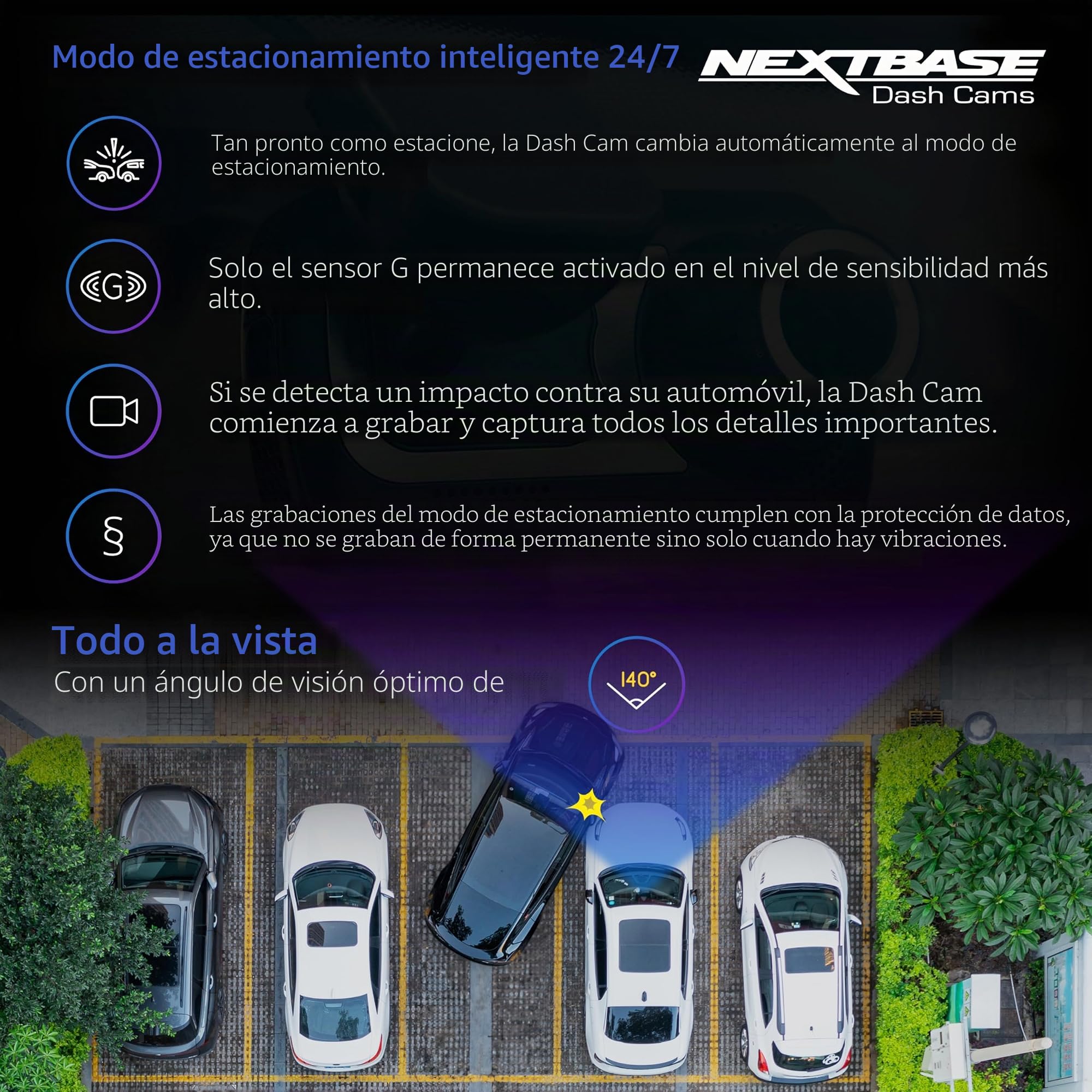 Nextbase Dashcam 222X delantera + trasera | cámara trasera + 32 GB SD | 1080p Full HD | 2,5" pantalla | grabación en bucle | modo aparcamiento | Click&Go | fácil montaje