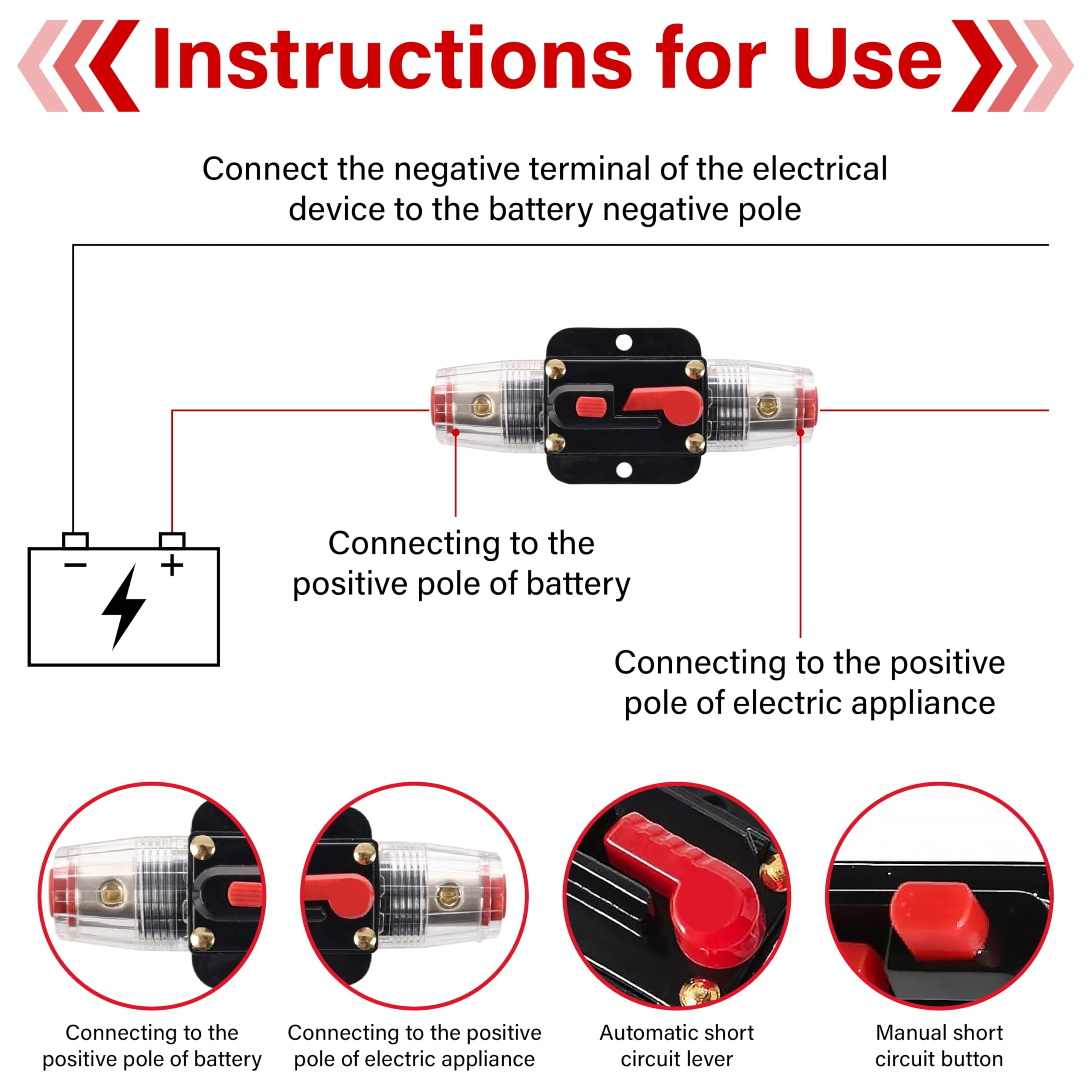 BFXM 30 Amp Manual Reset Circuit Breake, 12V-48V DC Inline Fuse Holder — Amazon image 4