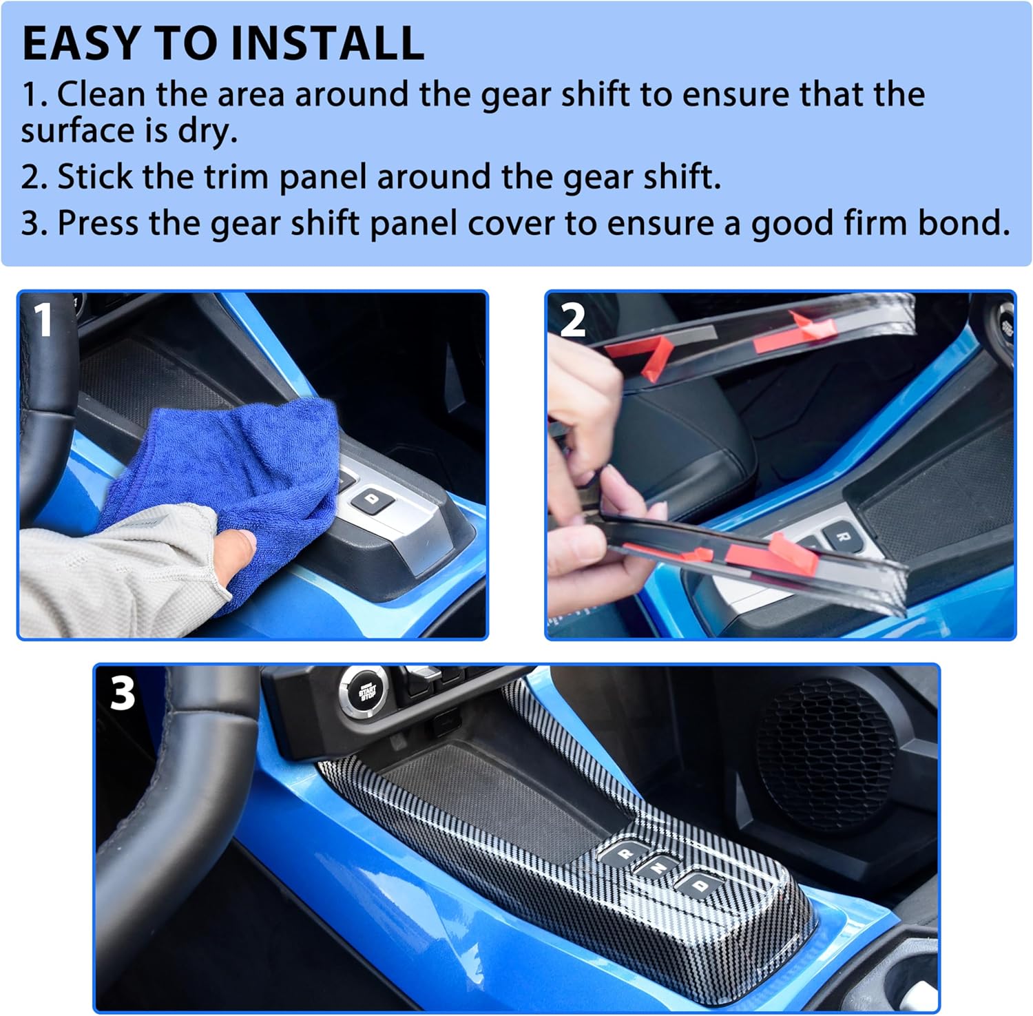 SAUTVS Gear Shift Panel Cover Trim for Polaris Slingshot 2020-2023, Carbon Fiber Central Control Gear Shift Cover Trim for Polaris Slingshot 2020-2023 Accessories (Automatic Gear, Without M Gear)