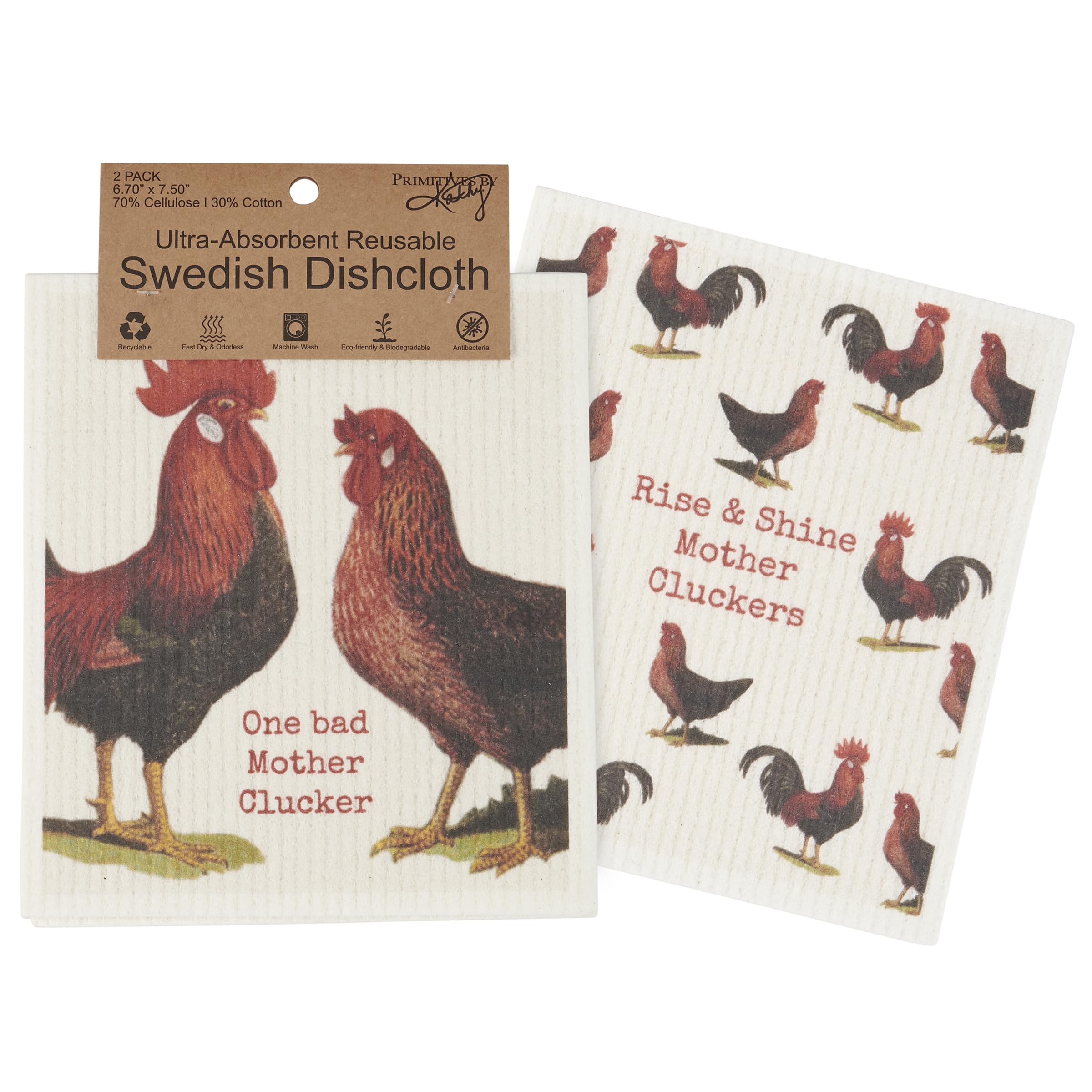 Chiffon suédois original motif poulet lot de 2 idée cadeau décoration cuisine