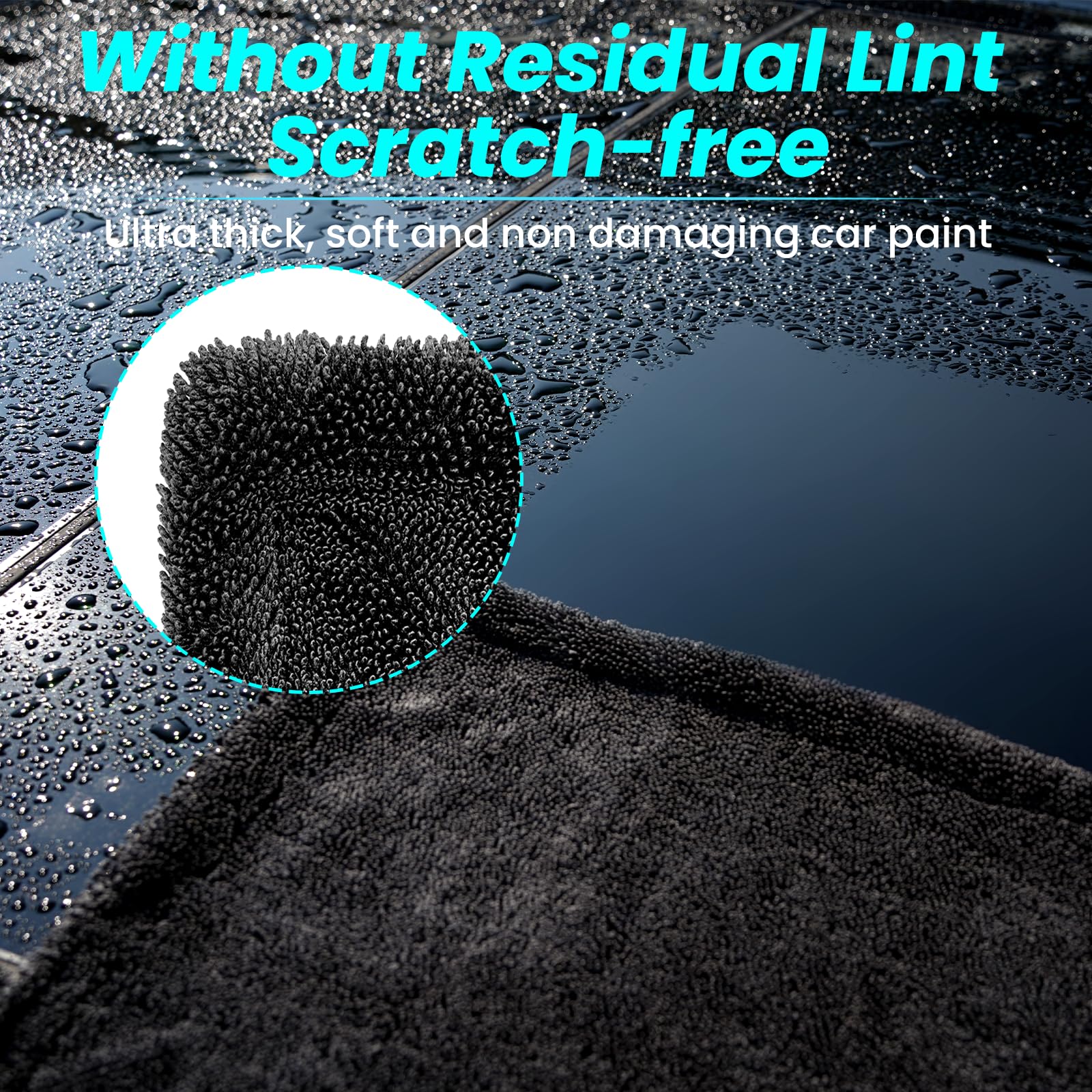 2 Pack 1300 GSM Car Drying Towel Double-Sided Microfiber Towels for Cars 24 x 36 16 x 16 — view 5