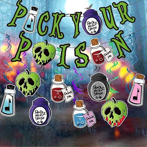 Miniatura 6 de Cartel con texto en inglés "Pick Your Poison para Hocus Pocus", decoración de fiesta de Halloween, suministros de fiesta de Halloween para adultos