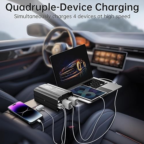 Miniatura 6 de Inversores de corriente de 300 W para vehículos, convertidor de inversor de automóvil AUCARAUTO DC de 12 V a 110 V CA, puertos de carga USB duales