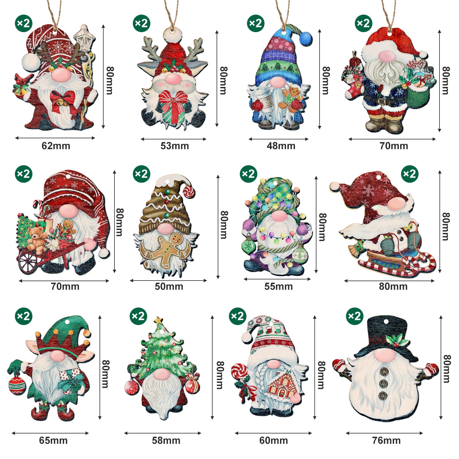 GWHOLE 24 PCS Wooden Christmas Tree Decorations Xmas Traditional Christmas Decorations Wooden Gnome Elf Mini Santa Doll Craft for DIY Crafts Gift Tags Christmas Holiday Decorate - Image 2