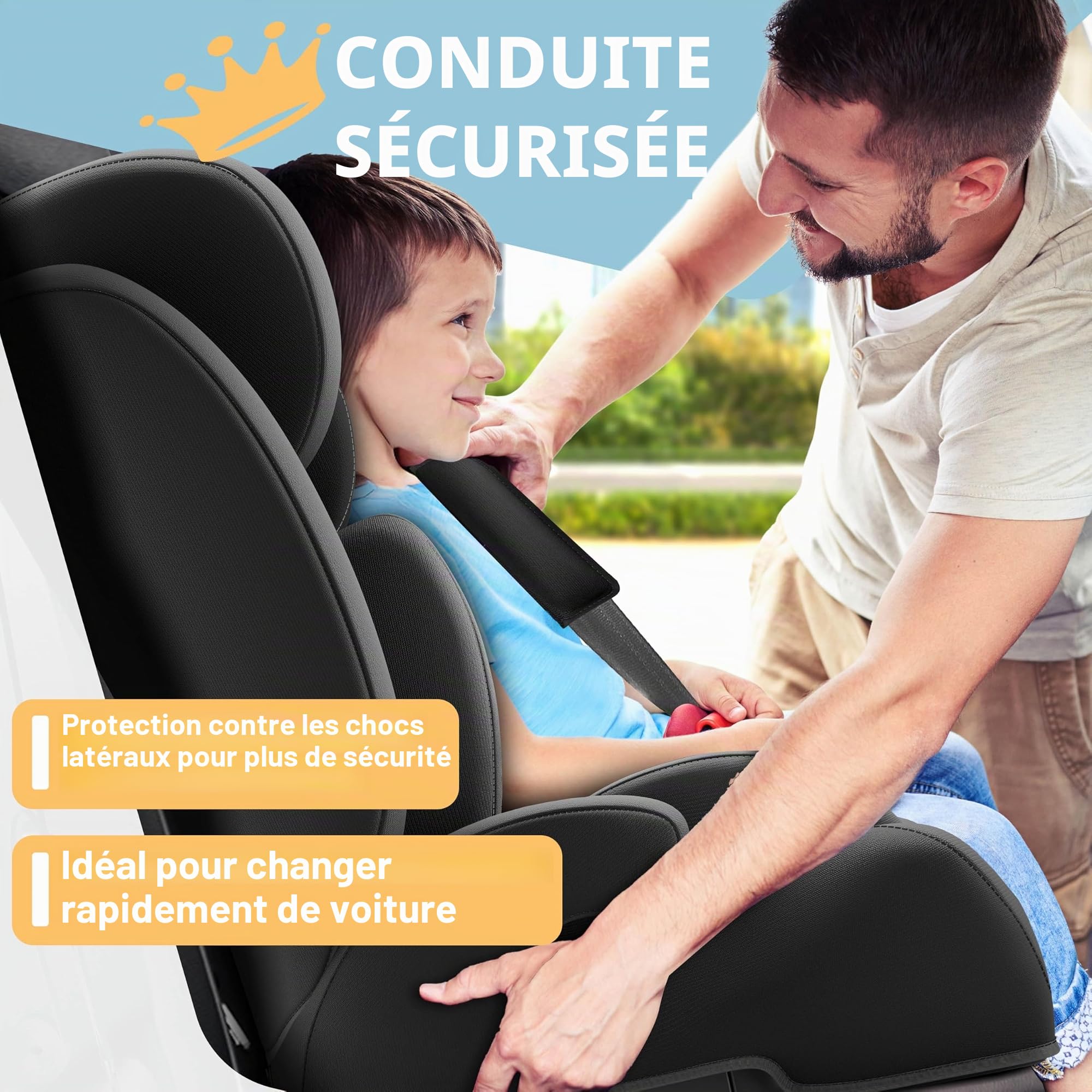 Kidiz® Siège auto pour enfant avec Isofix i-Size R129 100-150cm jusqu'à 12 ans, siège auto pour enfant Groupe 1/2/3, siège évolutif, ceinture 5 points et appuie-tête réglable en hauteur, rehausseur de
