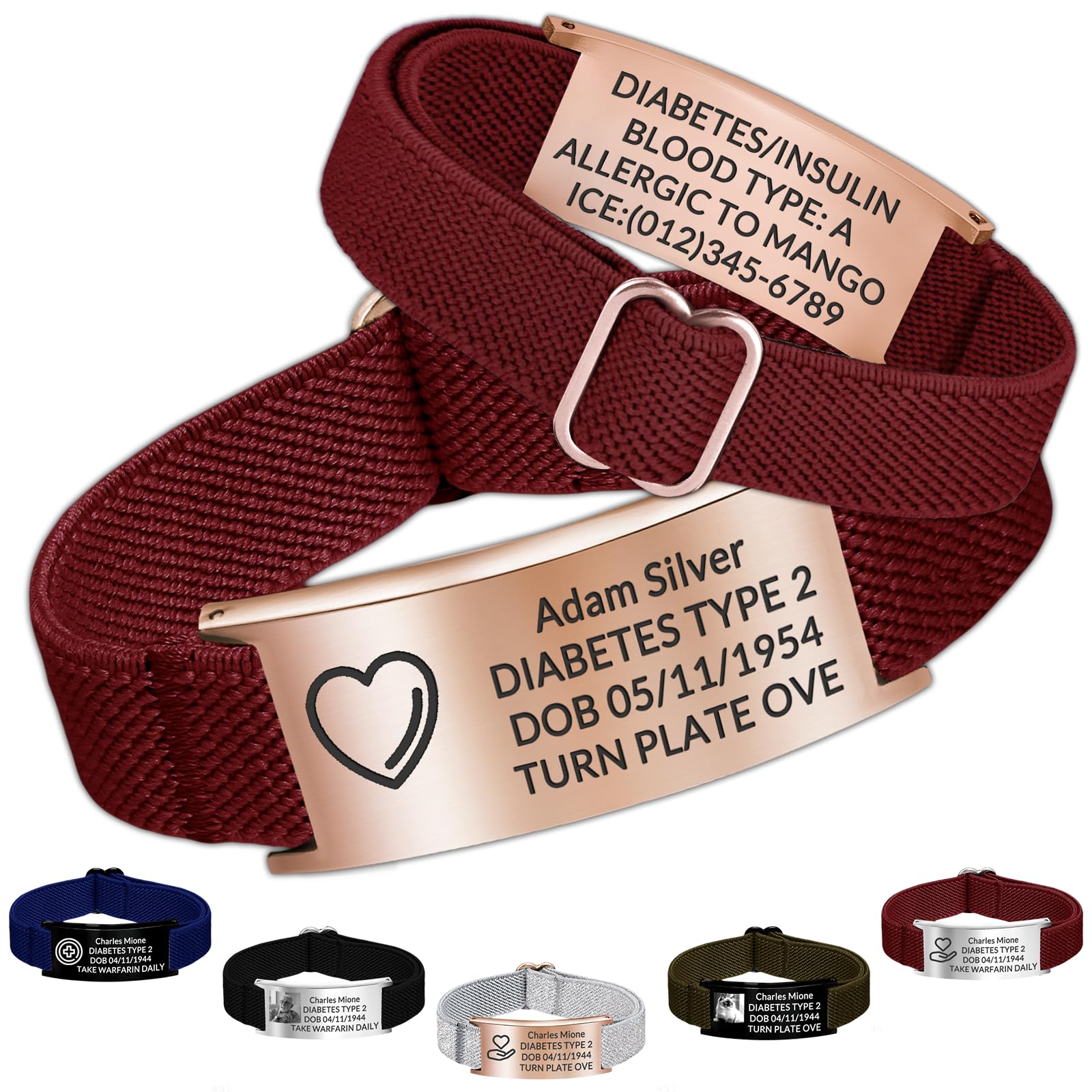 Personalized Medical Alert Bracelet - Custom Emergency ID Bracelet with Engraving Adjustable Nylon Strap,Gifts for Women/Men