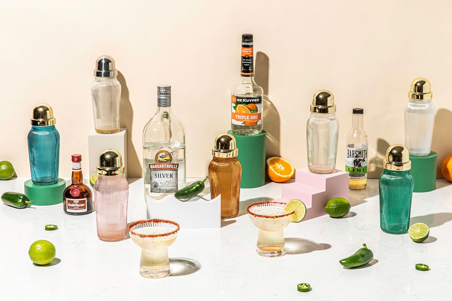 The MixMaster Cocktail Shaker with Strainer and Jigger Measuring Cap - Art Deco Leakproof Glass Drink Mixer for Crafting Cocktails - Innovative Home Bartending Supplies and Accessories - Green - Image 8