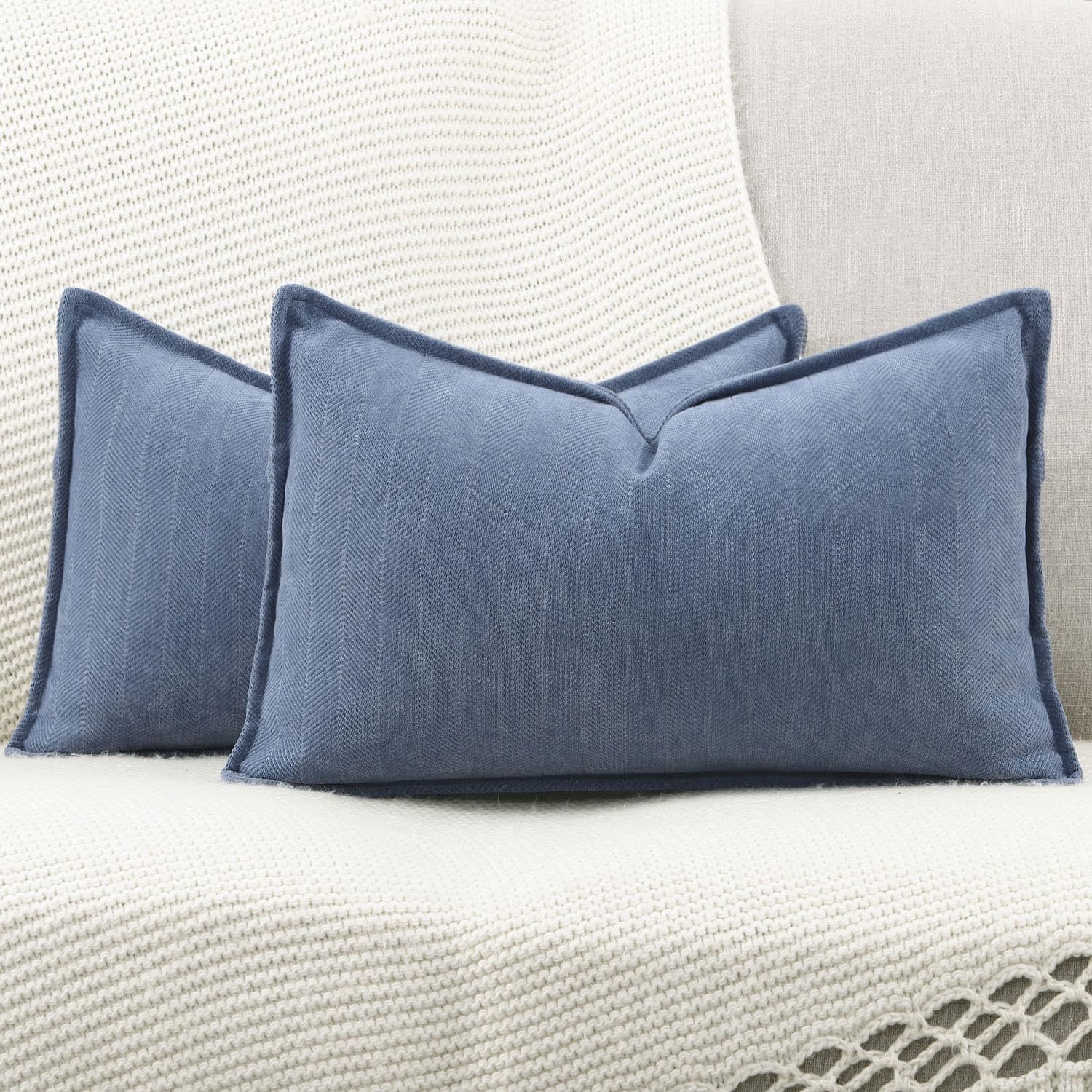 Madizz Textured Chenille Cushion Covers Set of 2 Super Soft Decorative Throw Pillow Covers Boho Pillowcases Modern Home Decor for Sofa Bedroom 12x20 inch - Image 2