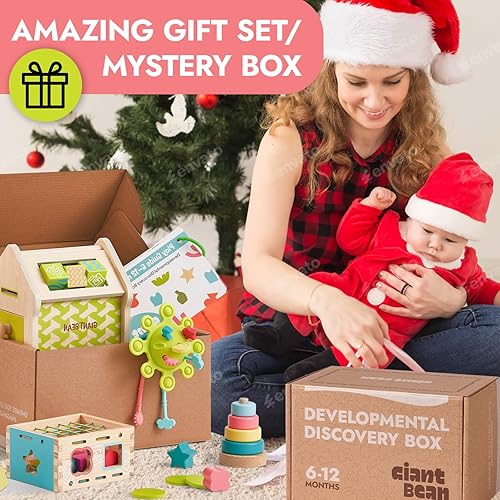 Miniatura 6 de Juguetes Montessori para bebés de 6 a 12 meses, 6 en 1 juguetes de aprendizaje de educación temprana de madera con dentición sensorial, caja de