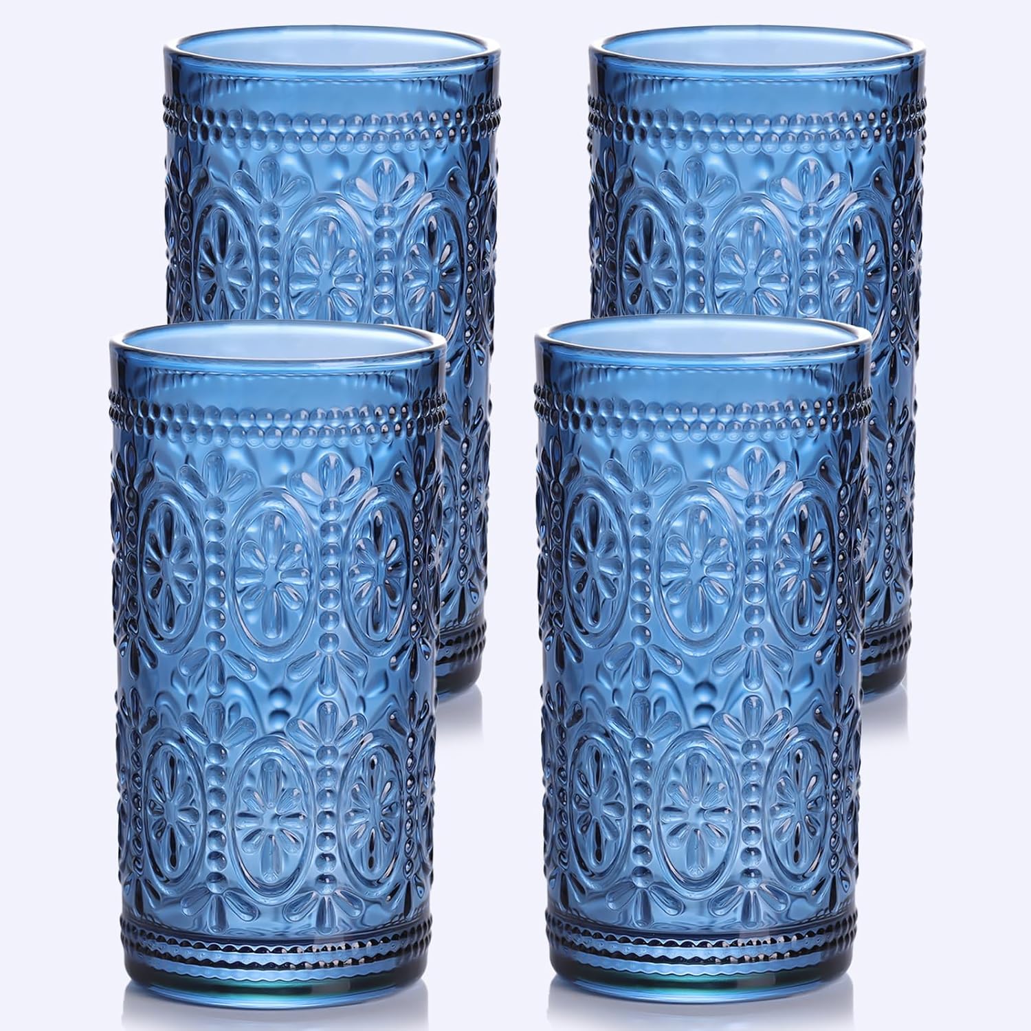 abrwyy Blue Drinking Highball Beverage Glass Cup, Vintage Drinking Glasses, Colored Glassware Set for Party Wedding, Home, Office, Water, Juice, Cocktail, Highball Glasses Set of 4