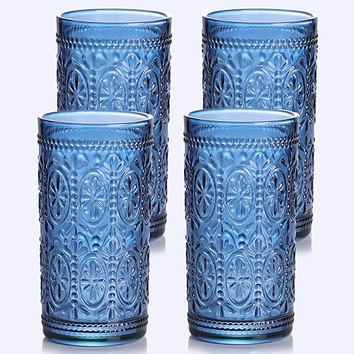 Miniatura 14 de Juego de cristalería ámbar de 4 vasos vintage para beber, vasos de vidrio resistentes de 12 oz ámbar, vaso Old Fashioned, juego de vasos highball