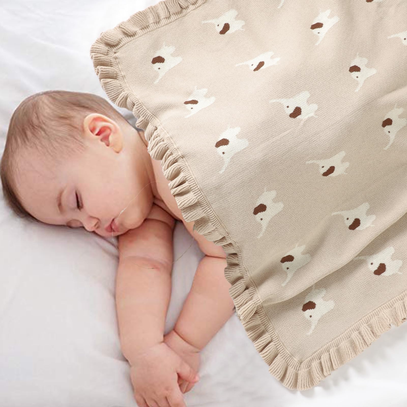mimixiong Cotton Baby Blanket Soft Knit Ruffle Blankets Cartoon Elephant for Newborn Boys and Girls (Camel) - Image 3