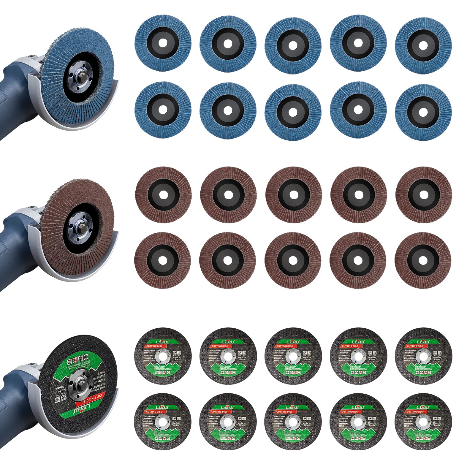 Dischi da taglio, dischi a ventaglio, set di dischi lucidanti ∅ 76x9.5 mm per smerigliatrice angolare, punta di montaggio per filiere(75 mm, 20 pezzi (Cutting Disc))