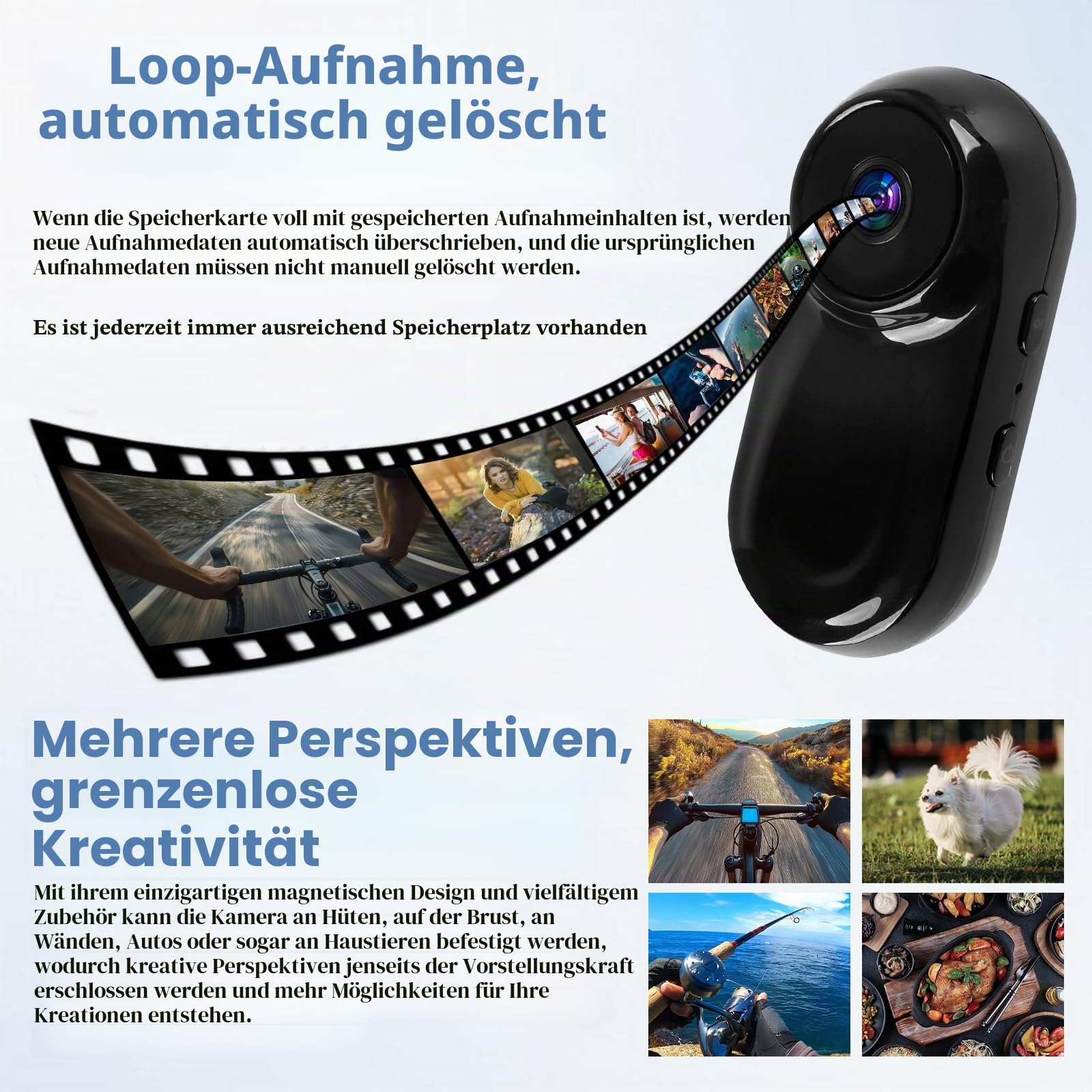 Mini Action Kamera 1080P HD Tragbare Vlogging Kamera mit 130°/F2.0 Weitwinkel Tragbare Camcorder mit Audio für Vlog, Reisen und Sport