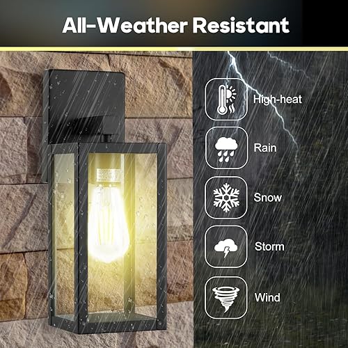 Miniatura 4 de Paquete de 2 faroles negros de pared para exteriores, luces negras para porche, luces exteriores de 14 pulgadas para porche al aire libre, luces