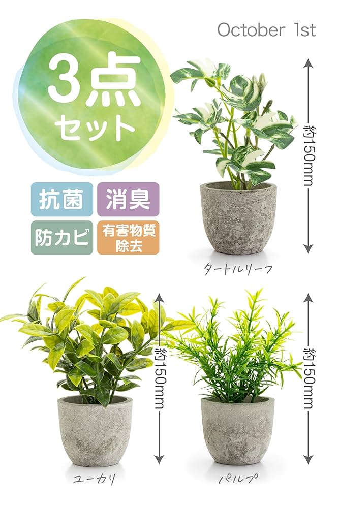 Amazon｜October1st フェイクグリーン 観葉植物 人工 3点セット