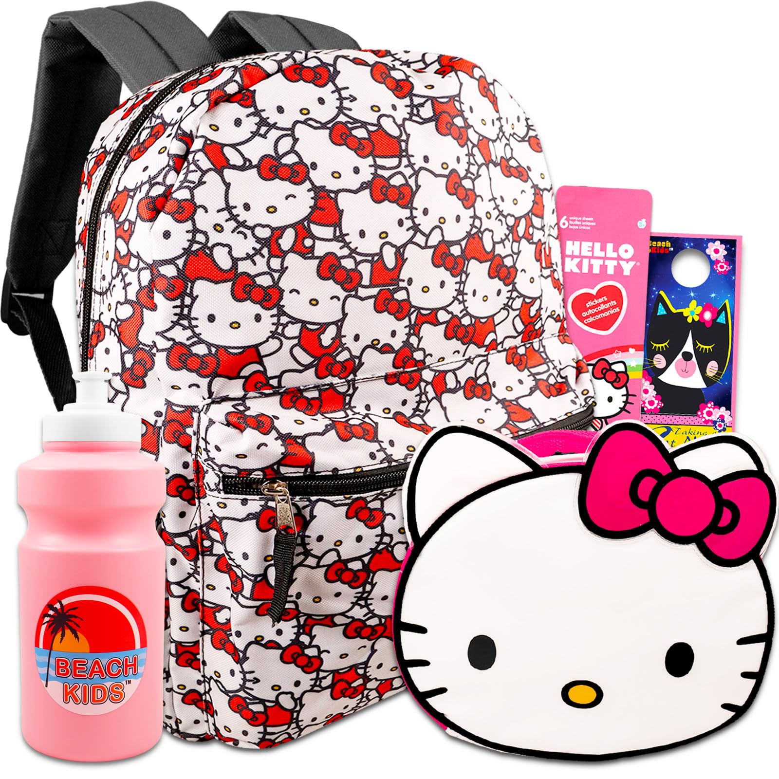 Backpack with Lunch Box Set - Bundle of 16” Backpack, Lunch Bag, Stickers, Water Bottle, More | Hello Kitty School Supplies for Kids