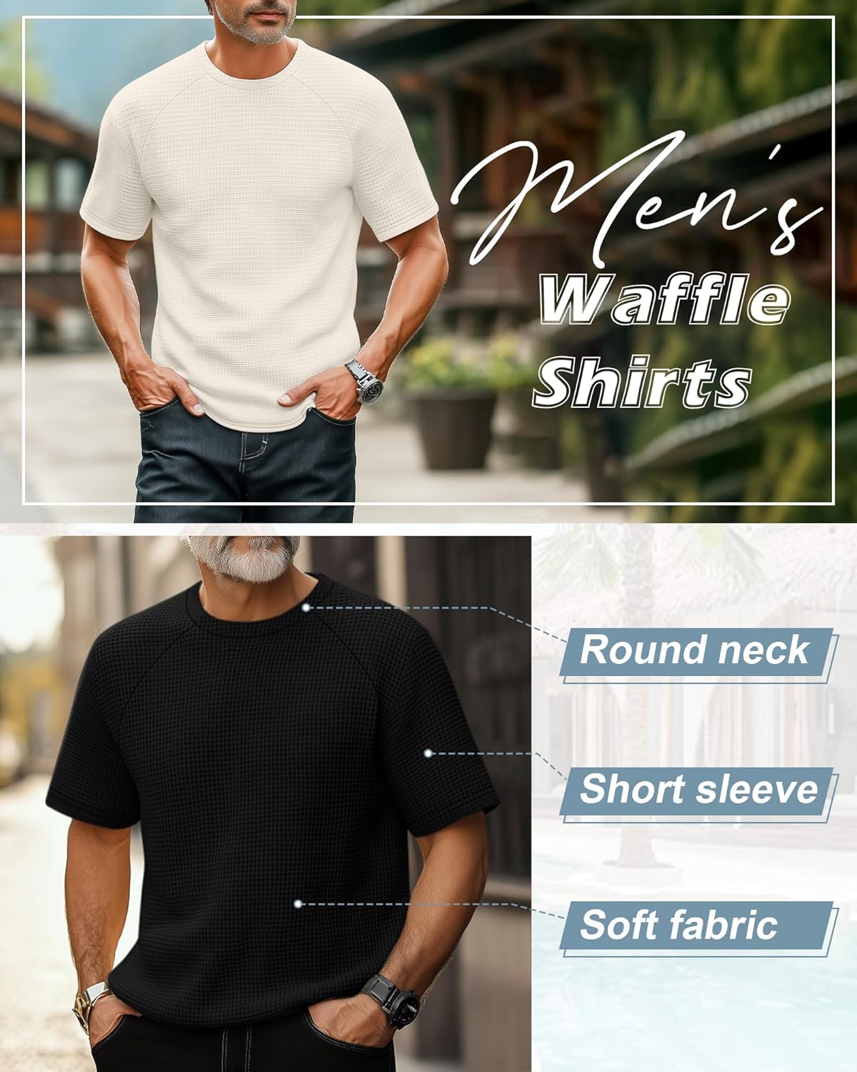 Riyiper 3 Pack Men's Big and Tall Waffle Knit Shirts Short Sleeve Crewneck T-Shirts Solid Raglan Sleeve Casual Pullover Tees - Image 6