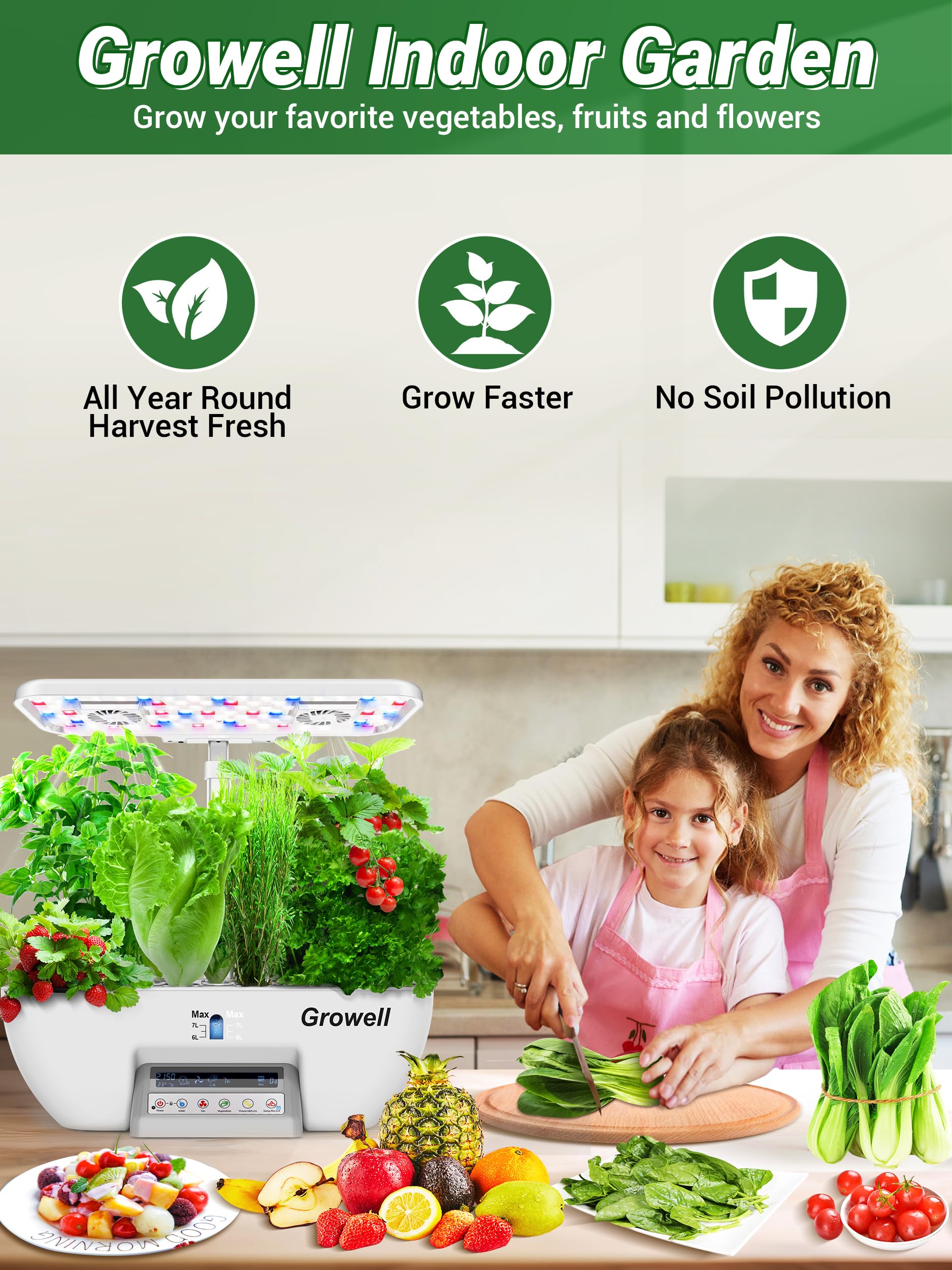 Growell Hydroponics 17 Kapseln Kräutergarten Grow System Kit mit 102 28W Vollspektrum-Wachstumsleuchten und 2 Ventilatoren, Indoor-Garten mit Wasserpumpe, Tank