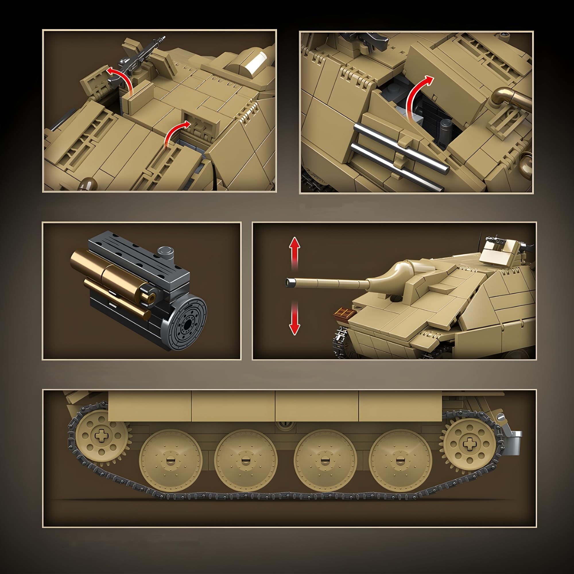 Technik WW2 - Lot de 702 blocs de construction - Chasseur de chars WW2 - 38 (t) - Avec 3 figurines miniatures - Jouet militaire - Pour la maison, le bureau - Décoration - Cadeau (702 pièces)