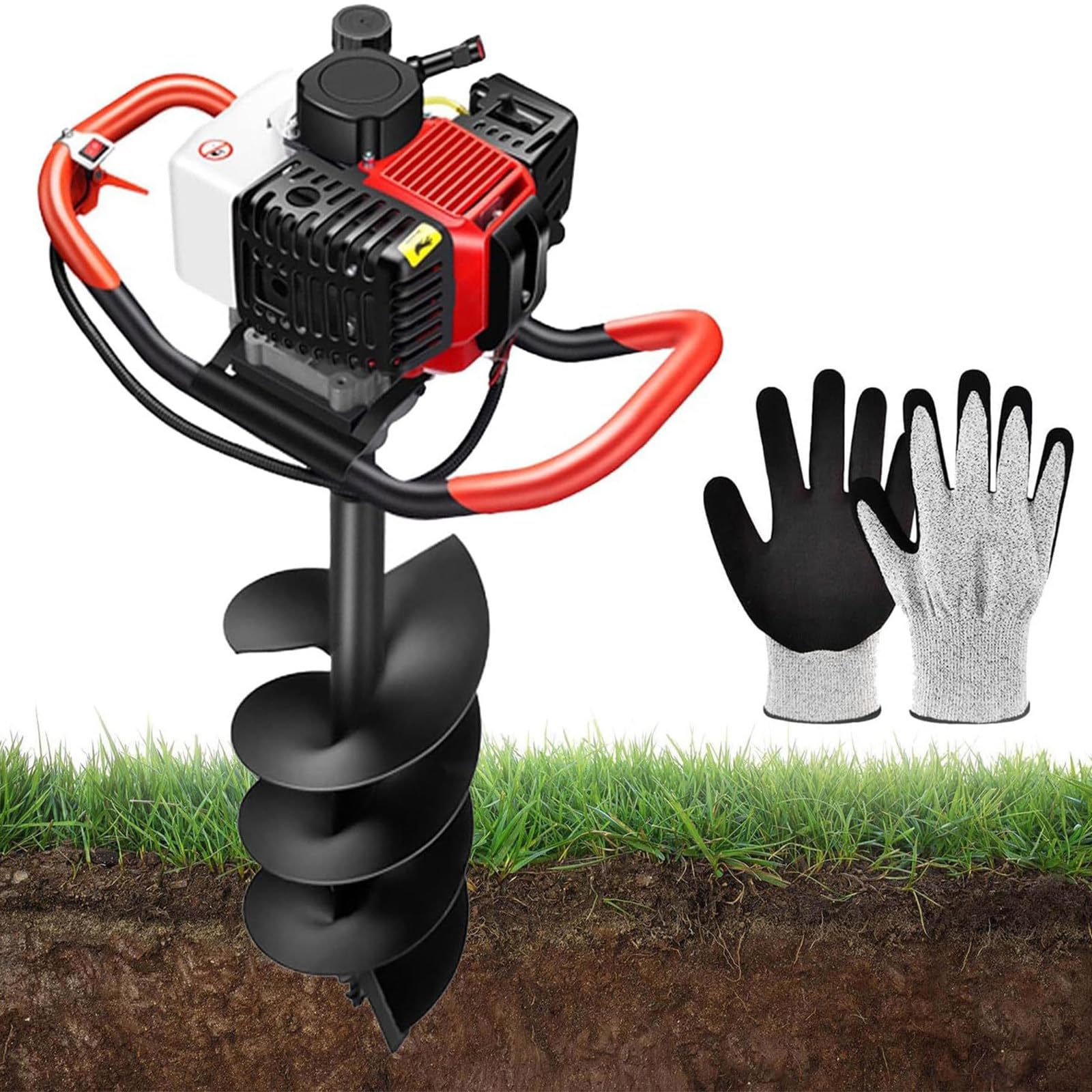 ZenSeFarin 4 Stroke Gasoline Post Hole Digger,Auger Post Hole Digger with 3 Drill Bits,2.3hp Petrol Earth Auger Fence Post Ground Hole Borer Digger,Auger Digging Machine Set,Post Hole Digger 20cm
